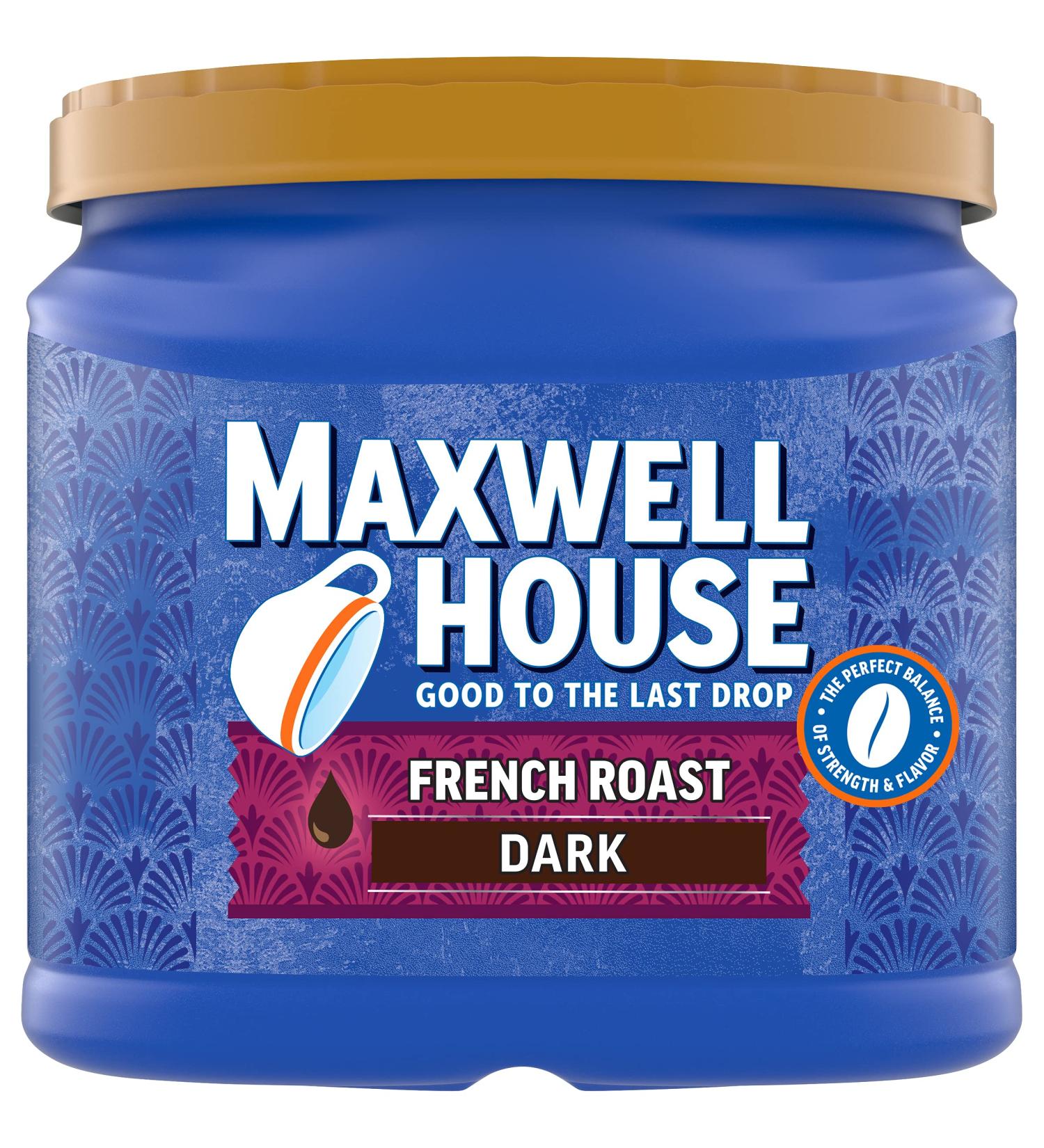 Maxwell House French Roast Dark Roast Ground Coffee - 25.6 oz Canister - Buy Online on GoSupps.com