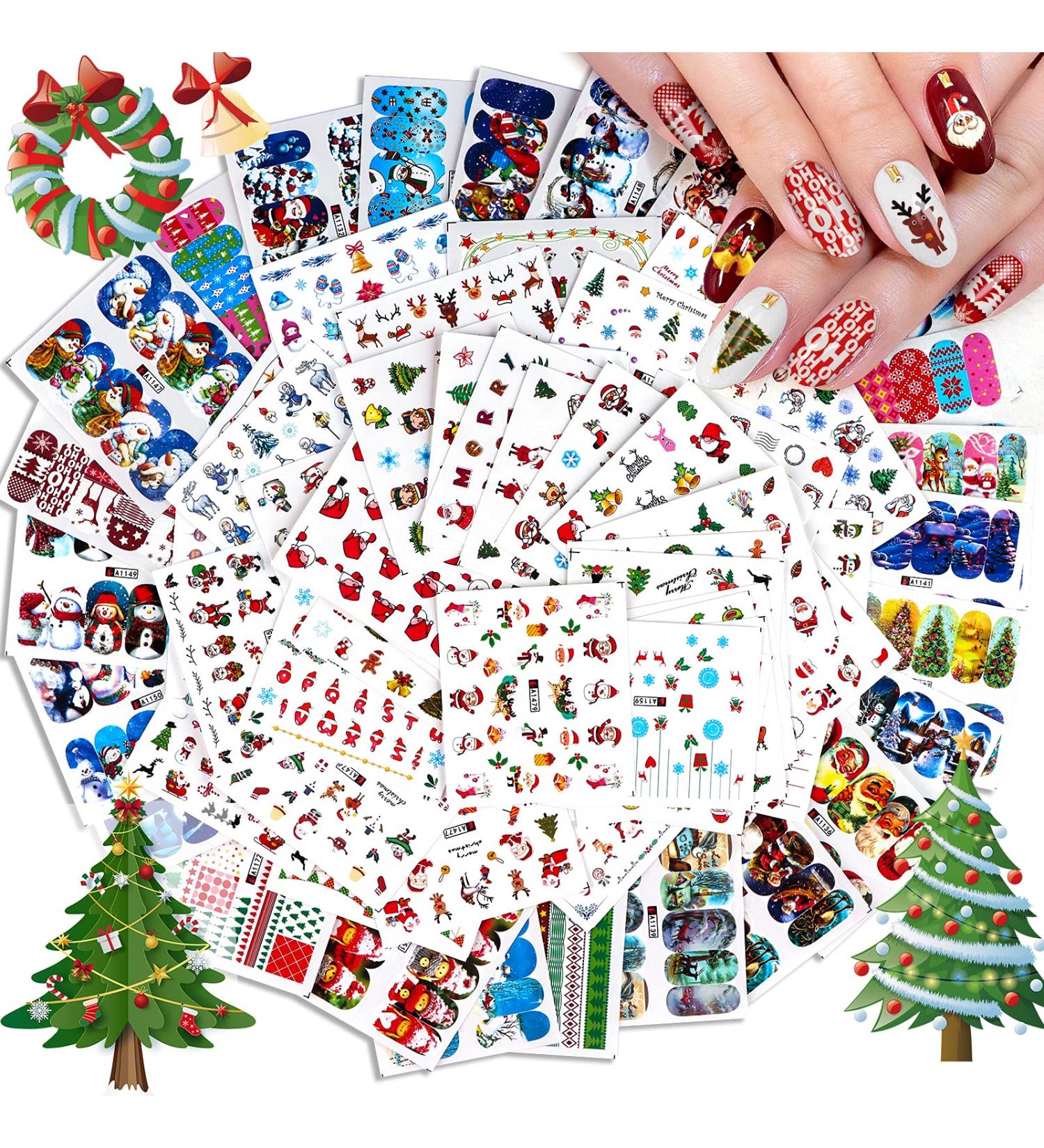 72 Sheets Christmas Nail Art Stickers EBANKU 3D Water Transfer Nail Decals Stencil Manicure Nail Salon DIY Nail Art Tips Decorations for Women Kids - Buy Online on GoSupps.com