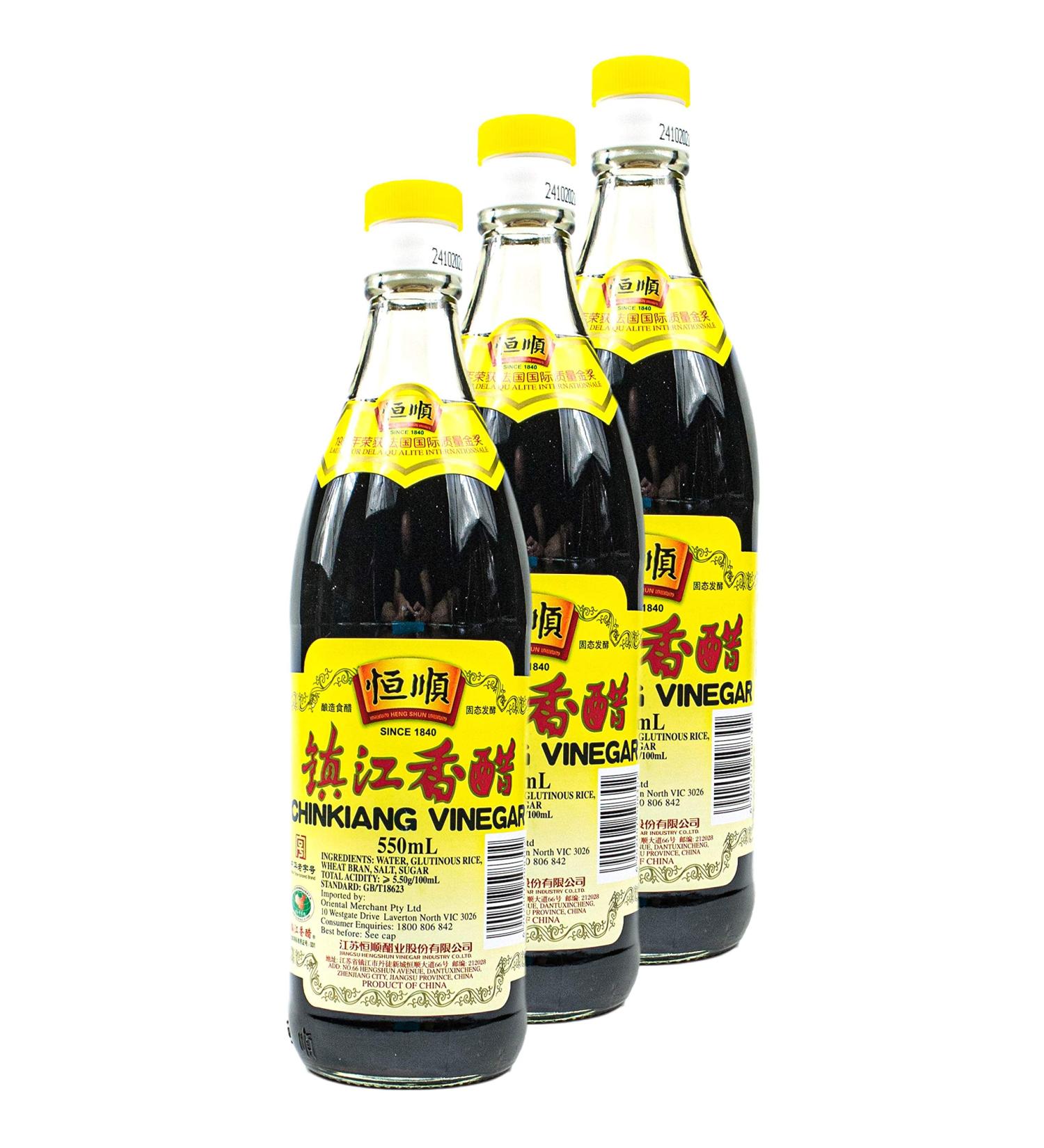 Heng Shun - Set of 3 Chinkiang Vinegar Black Vinegar in a 550ml Glass Bottle - Traditional Chinese Rice Vinegar (Black) Ideal - Buy Online on GoSupps.com