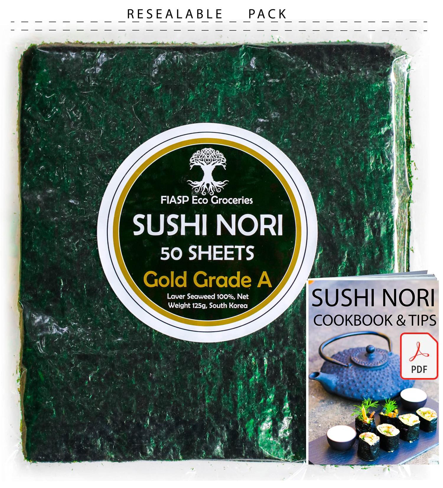 Sushi Nori Seaweed Sheets (50 Full Sheets) - Baked September 2022 | S. Korea Family Farm | Top Grade (Gold) | Includes Nori e-Book - Buy Online on GoSupps.com