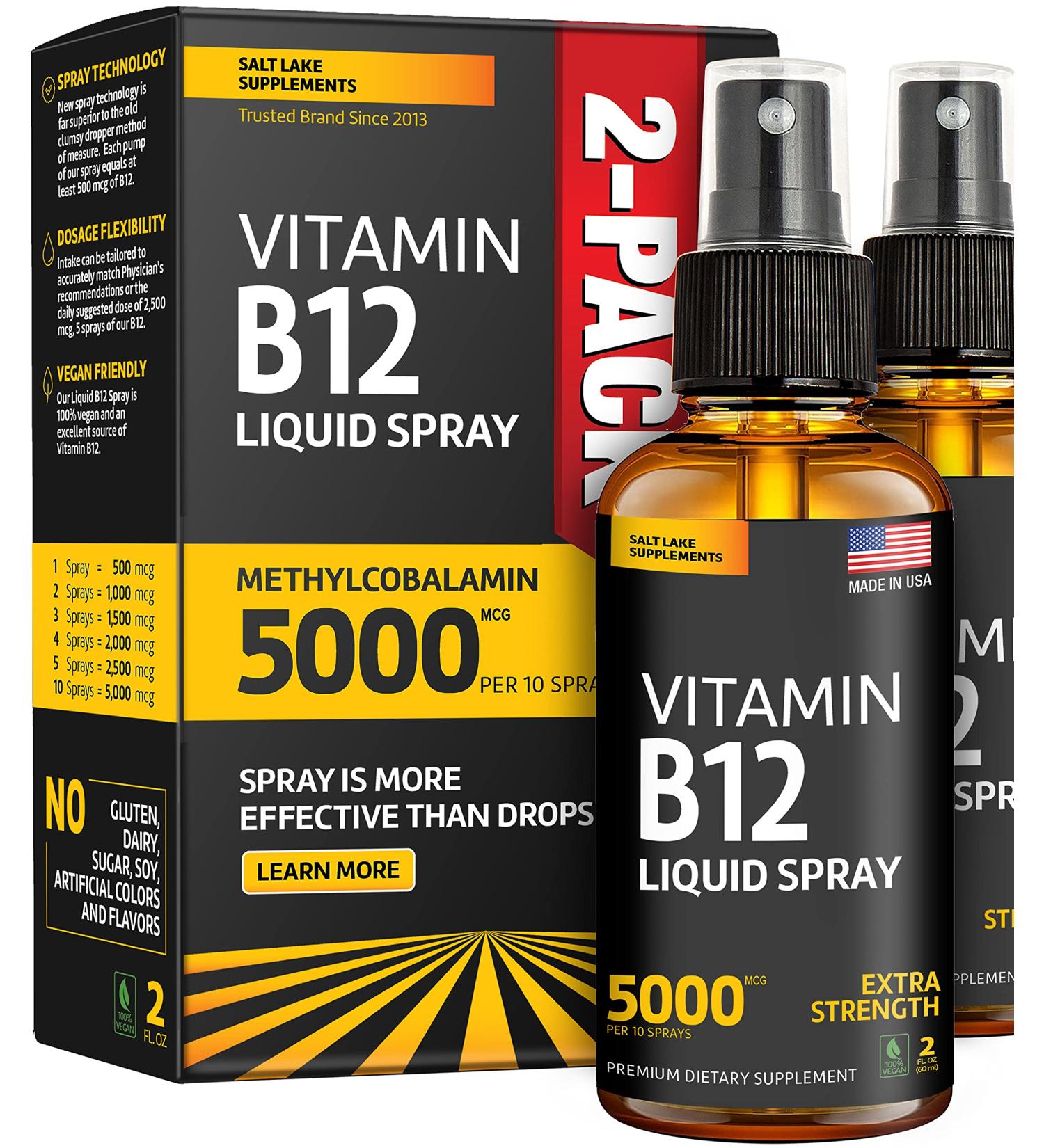 Liquid B12 Spray (2 Pack) - Vegan Sublingual Methylcobalamin Vitamin Boost for Energy & Mood - Gluten-Free & Non-GMO - Discover Why B 12 Drops Outshine the Rest - Buy Online on GoSupps.com