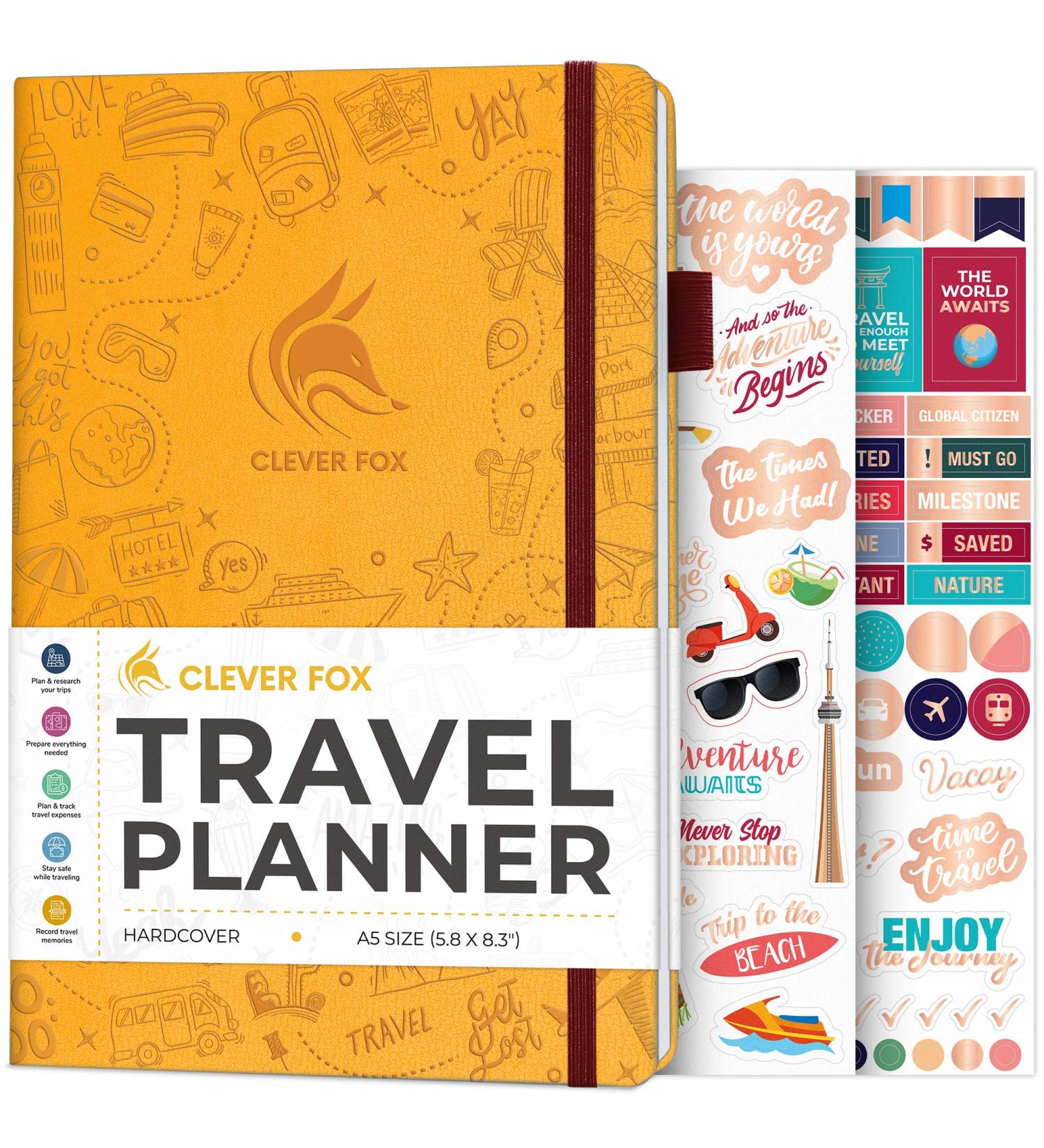 Clever Fox Travel Diary & Planner - A5 Size Amber Yellow | Budget Tracker Packing List & Expenditure Organizer for Men Women & Couples - Buy Online on GoSupps.com