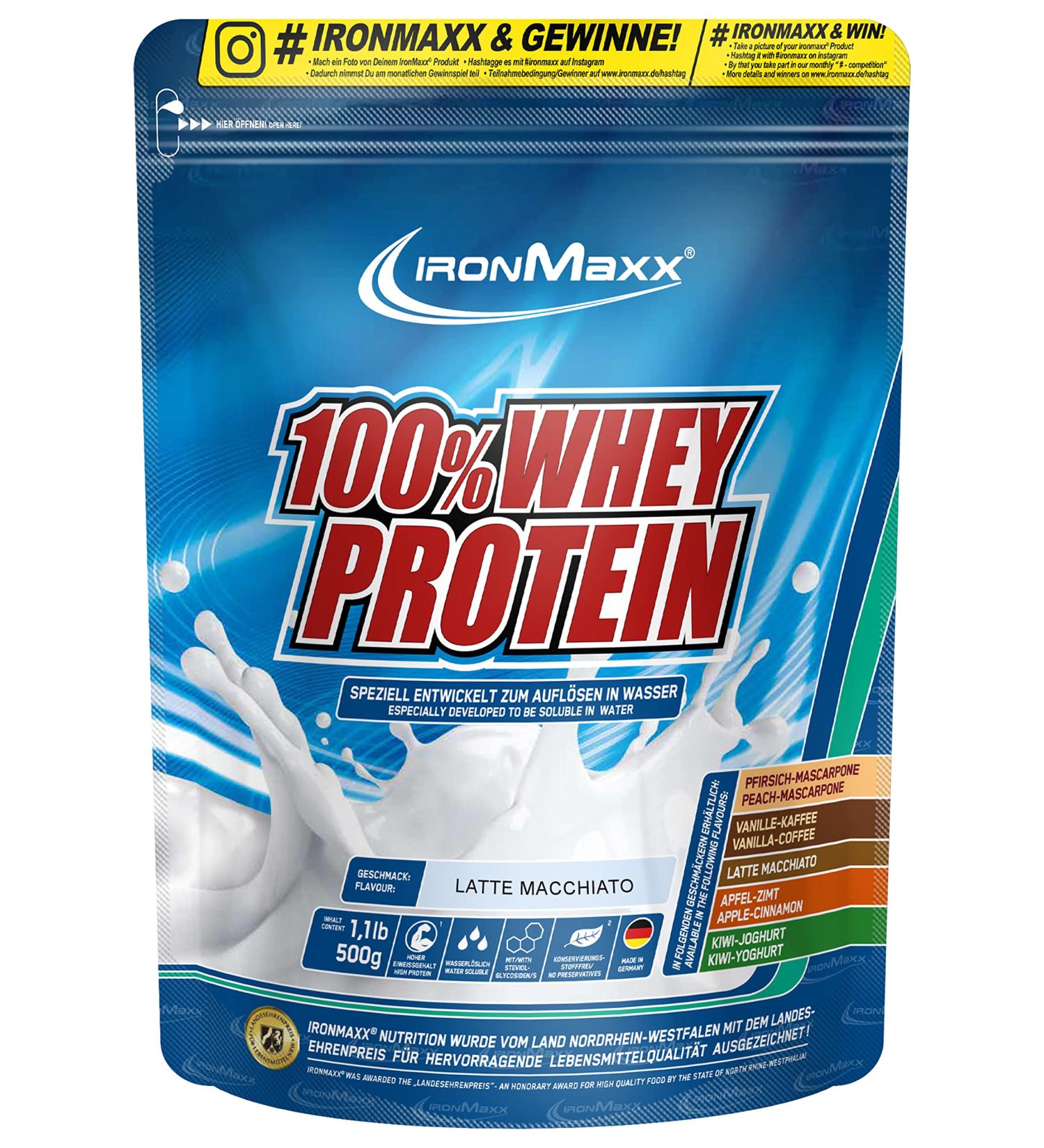 Ironmaxx 100% Whey Protein Powder - Latte Macchiato 500g | Water-Soluble Low Sugar Multiple Flavors | International Shipping Available - Buy Online on GoSupps.com