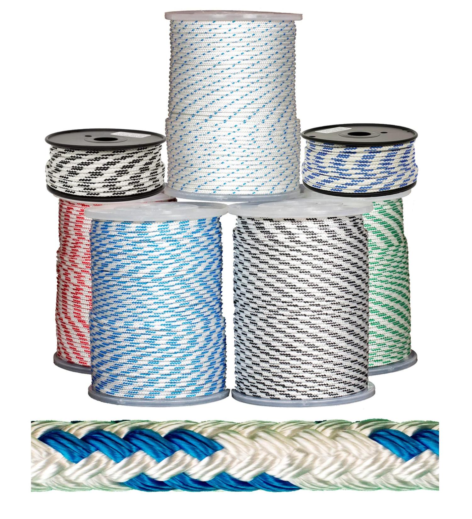 California Cordage 3/8 x 100 ft White Polyester Rope w/ 4 Blue Tracers - Low Stretch & Multipurpose - Buy Online on GoSupps.com