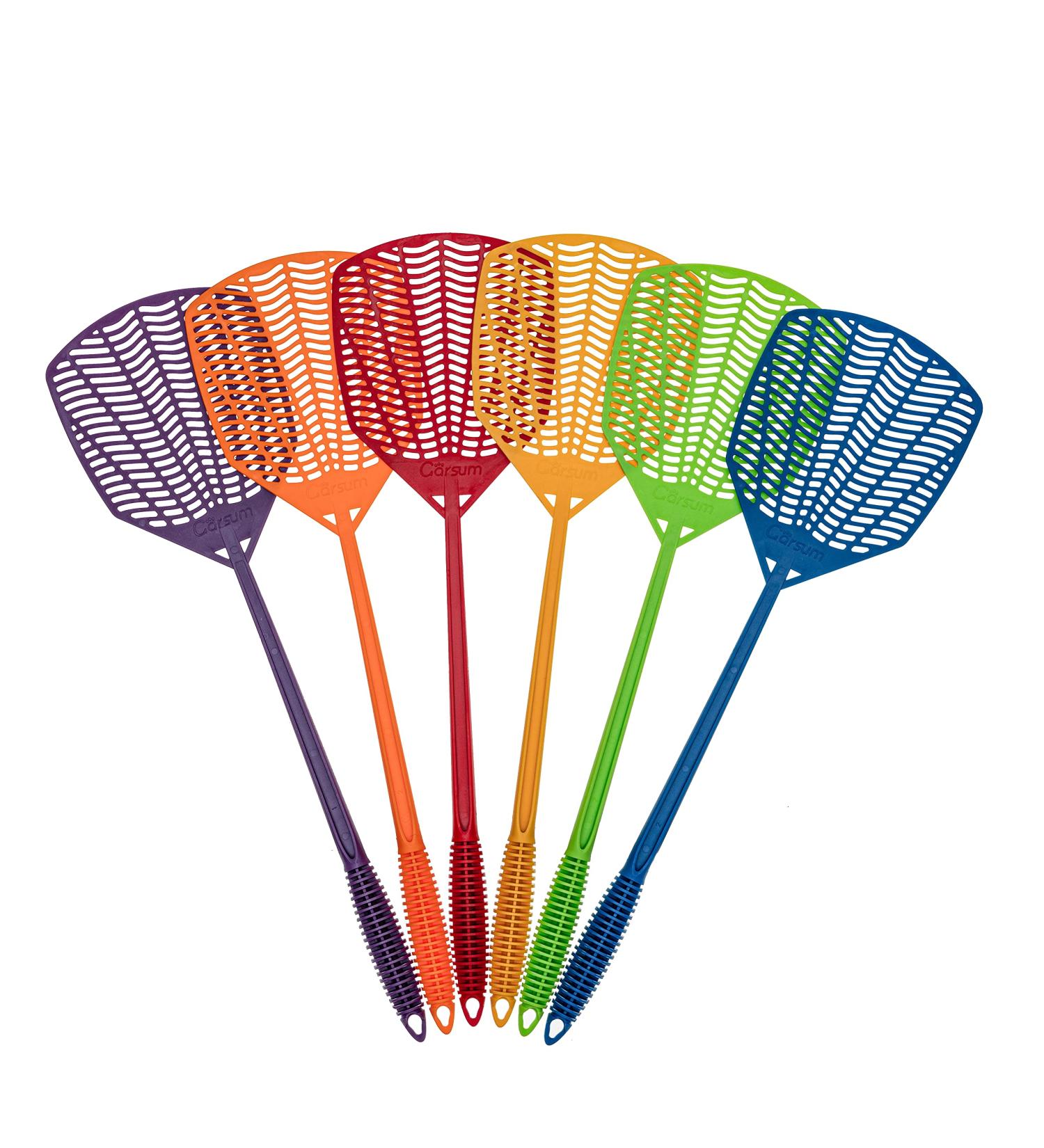 Garsum Fly Swatters 6 Pack Plastic Strong Multi Pack Long Handle Durable Fly Swat Shatter Bulk Insects Bugs Swatter Set That Work for Indoor and Outdoor 17.5 inches-Plastic