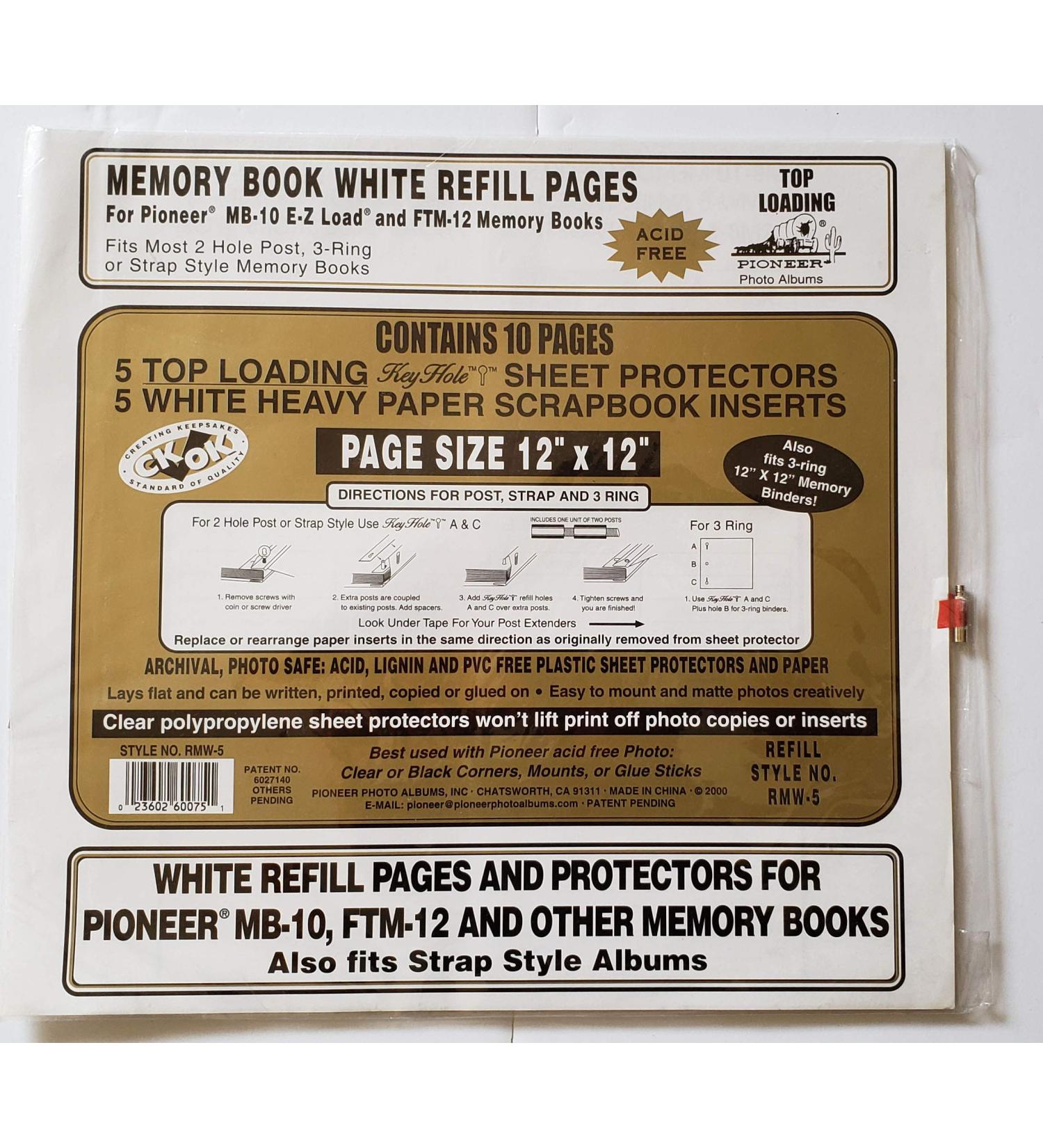 Pioneer Photo Albums RMW5 12 X 12 White EZ Load Memory Book Page Refills 5 Count