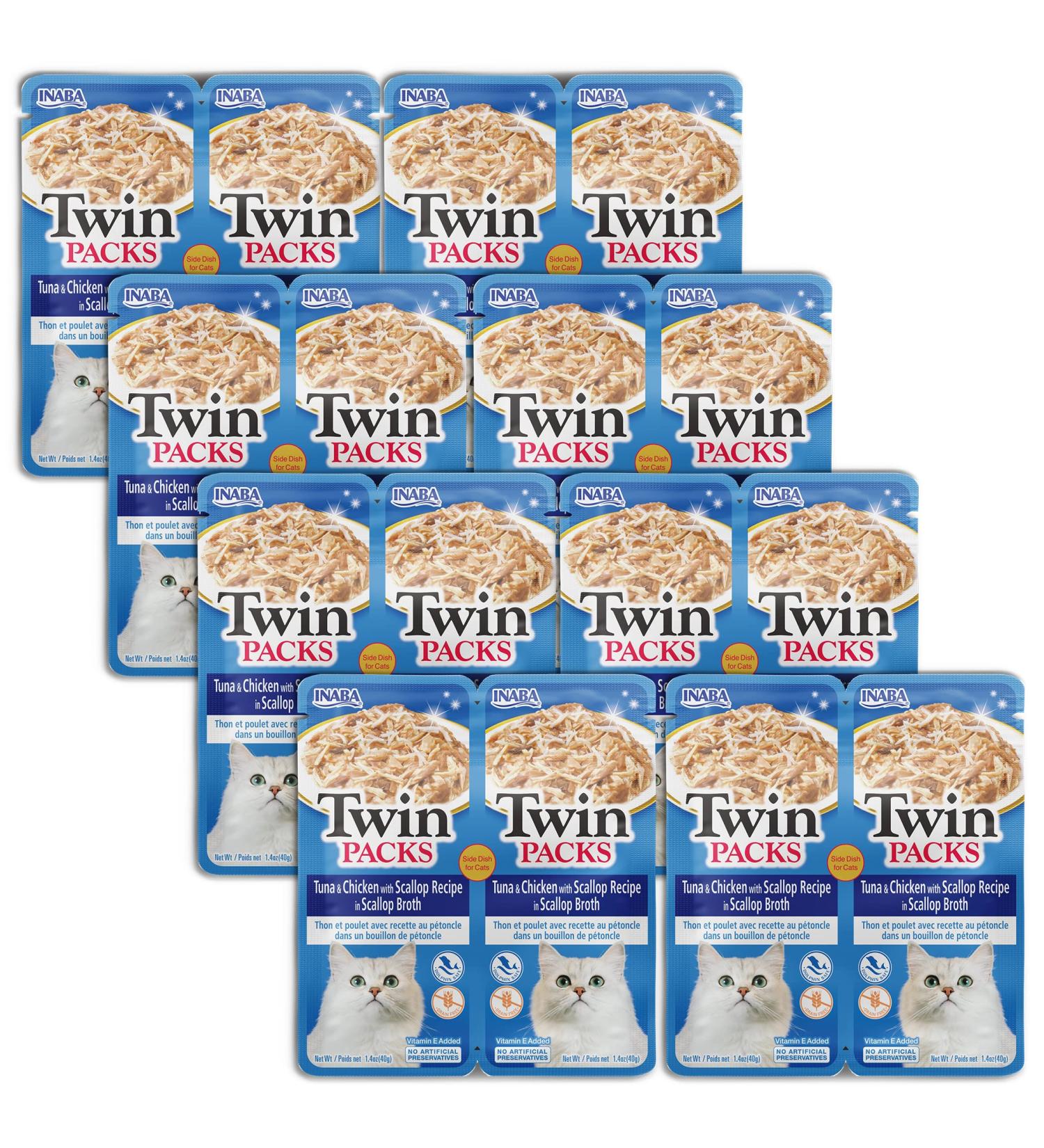 INABA Twin Packs for Cats | Grain-Free Shredded Chicken & Broth Gele Side Dish | 22.4 Ounces Total (16 Servings) Tuna, Chicken & Scallop Recipe - Buy Online on GoSupps.com