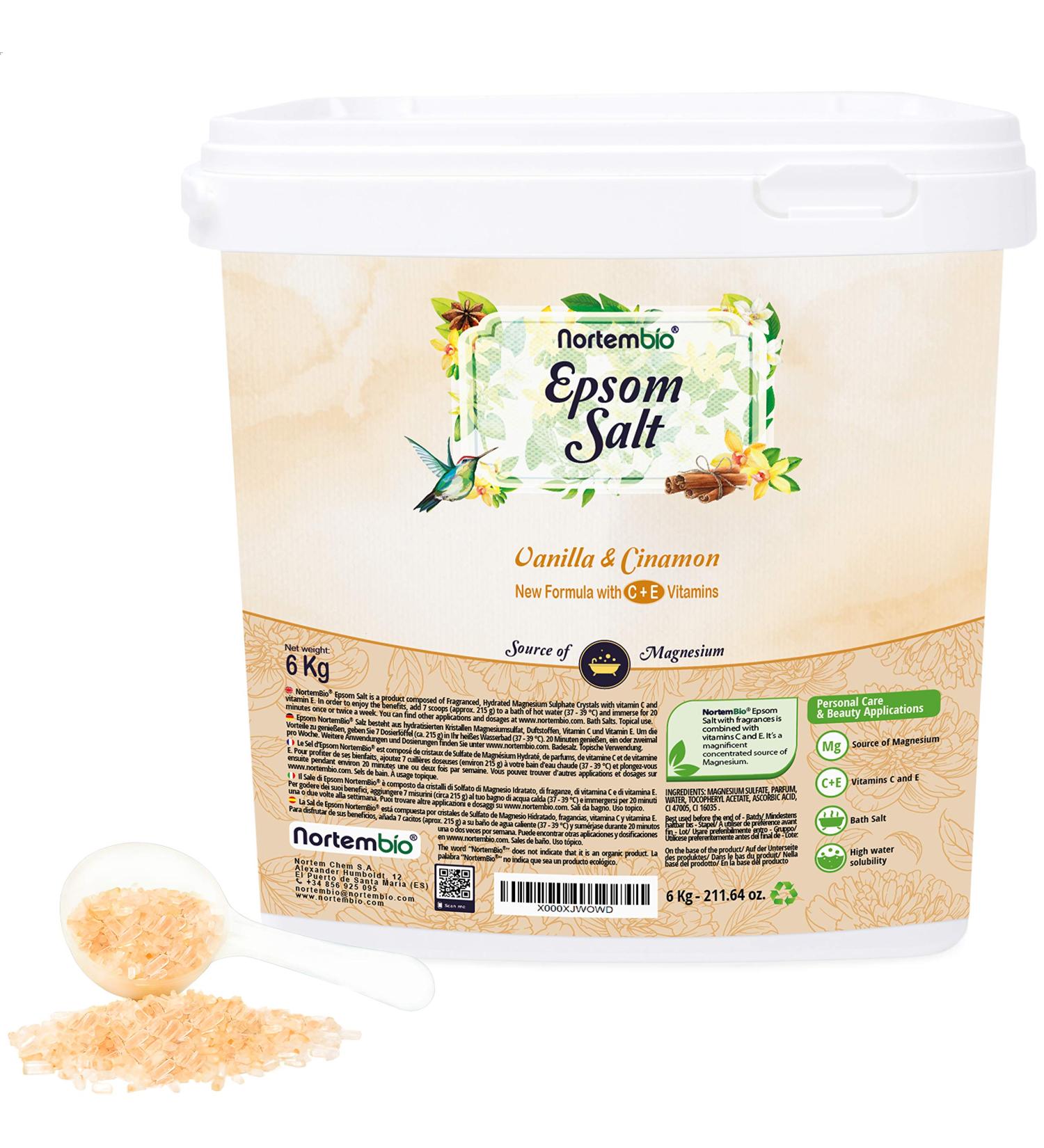 Nortembio Epsom Salt 6 kg - Vanilla & Cinnamon | Hydrated with Vitamin C & E | Body Care & Swimming Salt | E-Book Included - Buy Online on GoSupps.com