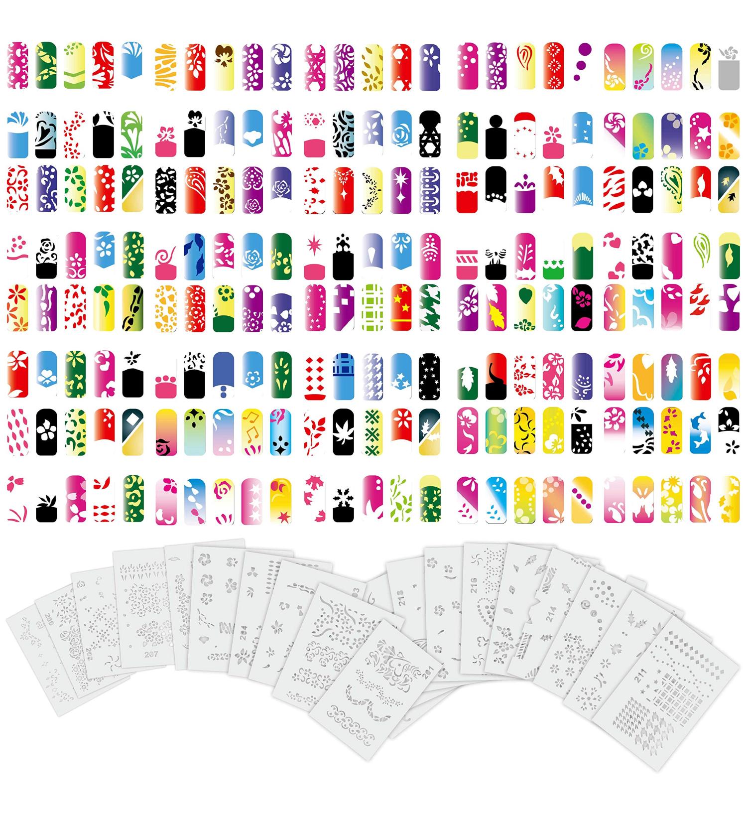 Custom Body Art Airbrush Nail Stencils Set #11 - 260 Designs - 20 Templates with 13 Unique Designs - Nail Art Series - Buy Online on GoSupps.com