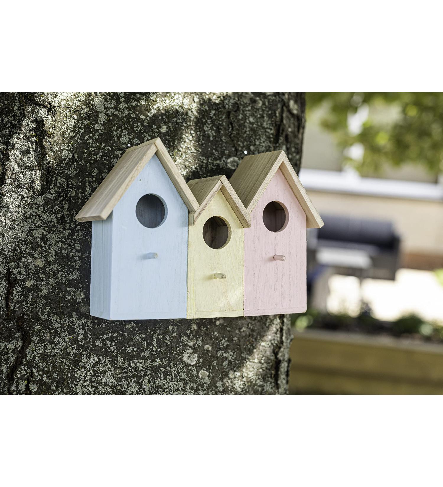 3 in 1 Wooden Wild Bird House - Predator Proof Nesting Box for Small Birds - Garden Ornament - Buy Online on GoSupps.com