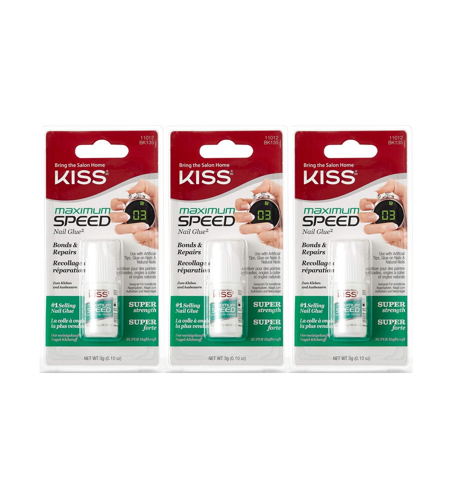 Kiss Maximum Speed Nail Glue 3-Pack BK135 - 0.1 Ounce - Fast-Drying Formula - Buy Online on GoSupps.com