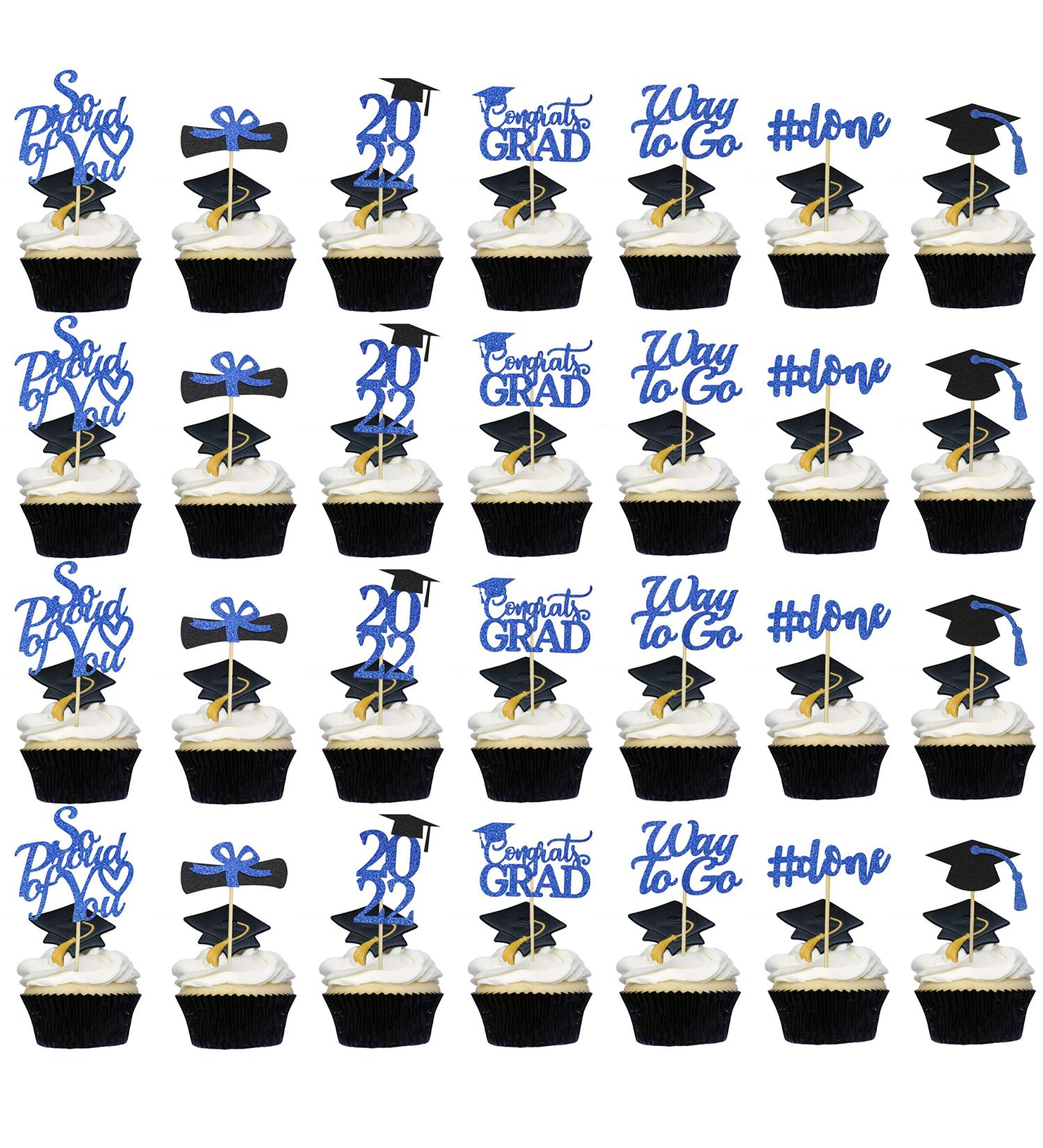 Graduation Cupcake Toppers 2022 Blue Glitter - 35Pcs | Class of 2022 Party Supplies - Buy Online on GoSupps.com