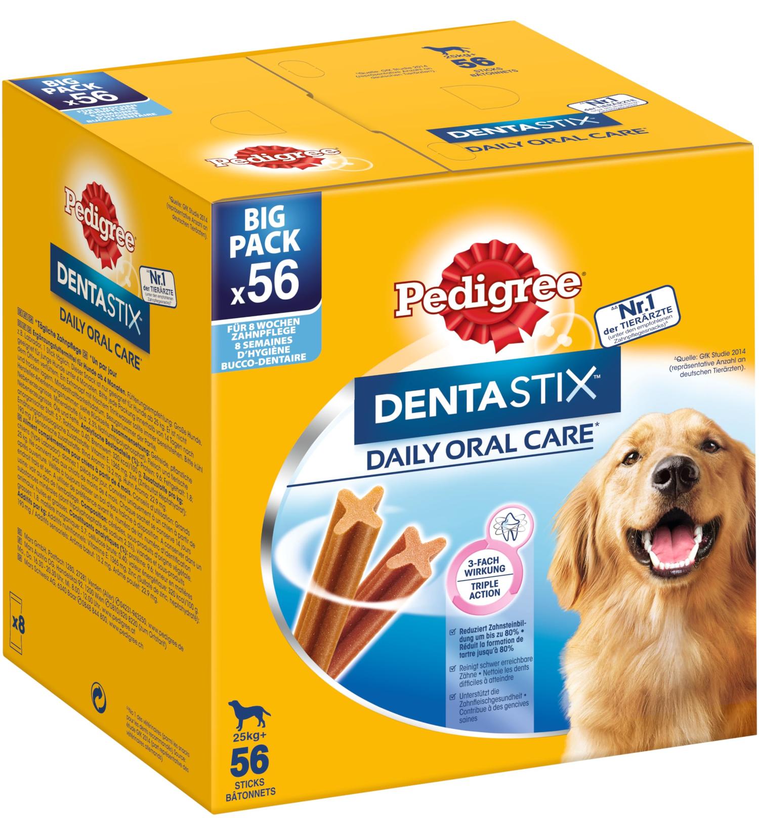 Pedigree Dentastix Daily Oral Care for Large Dogs (25kg+) 56 Pieces - Chicken & Beef Dog Treats for Healthy Teeth - Buy Online on GoSupps.com