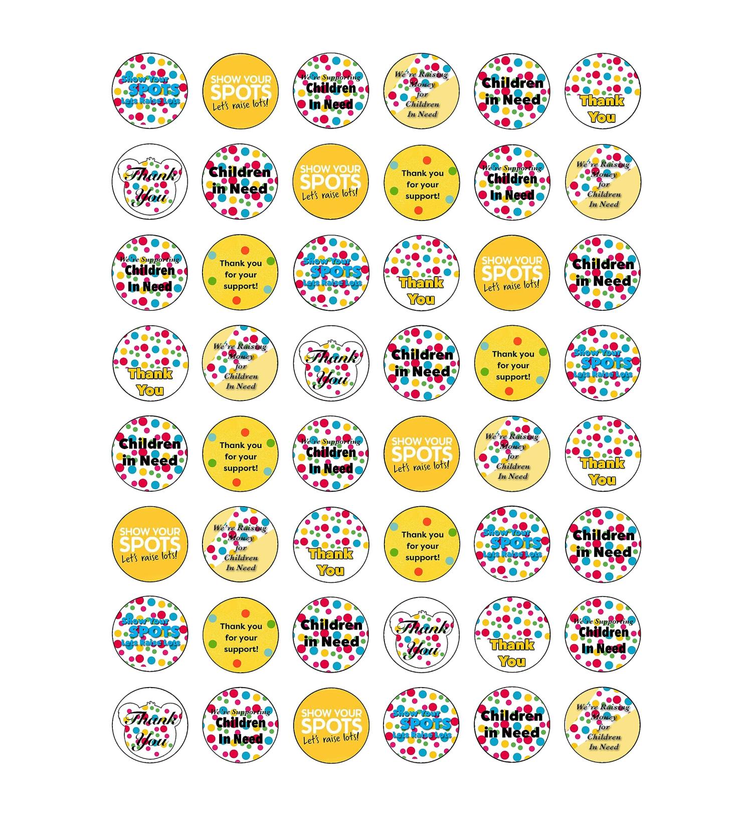 48 Children In Need Spotty Themed Charity Fundraising Edible Wafer Paper Round Cake Toppers Decorations