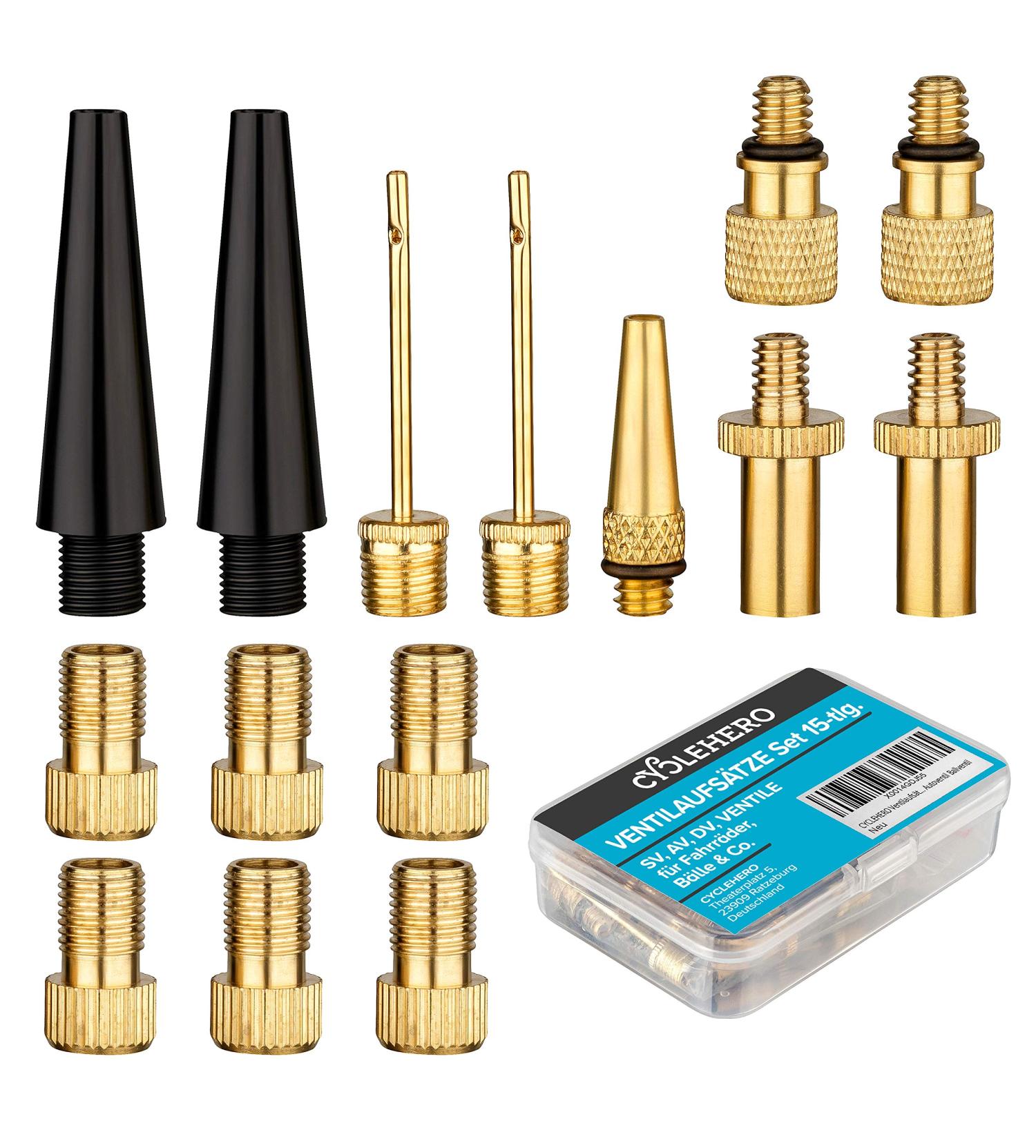 Premium 15-Part Bicycle Valve Adapter Set - French Auto Dunlop Valve Adapters & Ball Pump Needles | Cyclhero - Buy Online on GoSupps.com