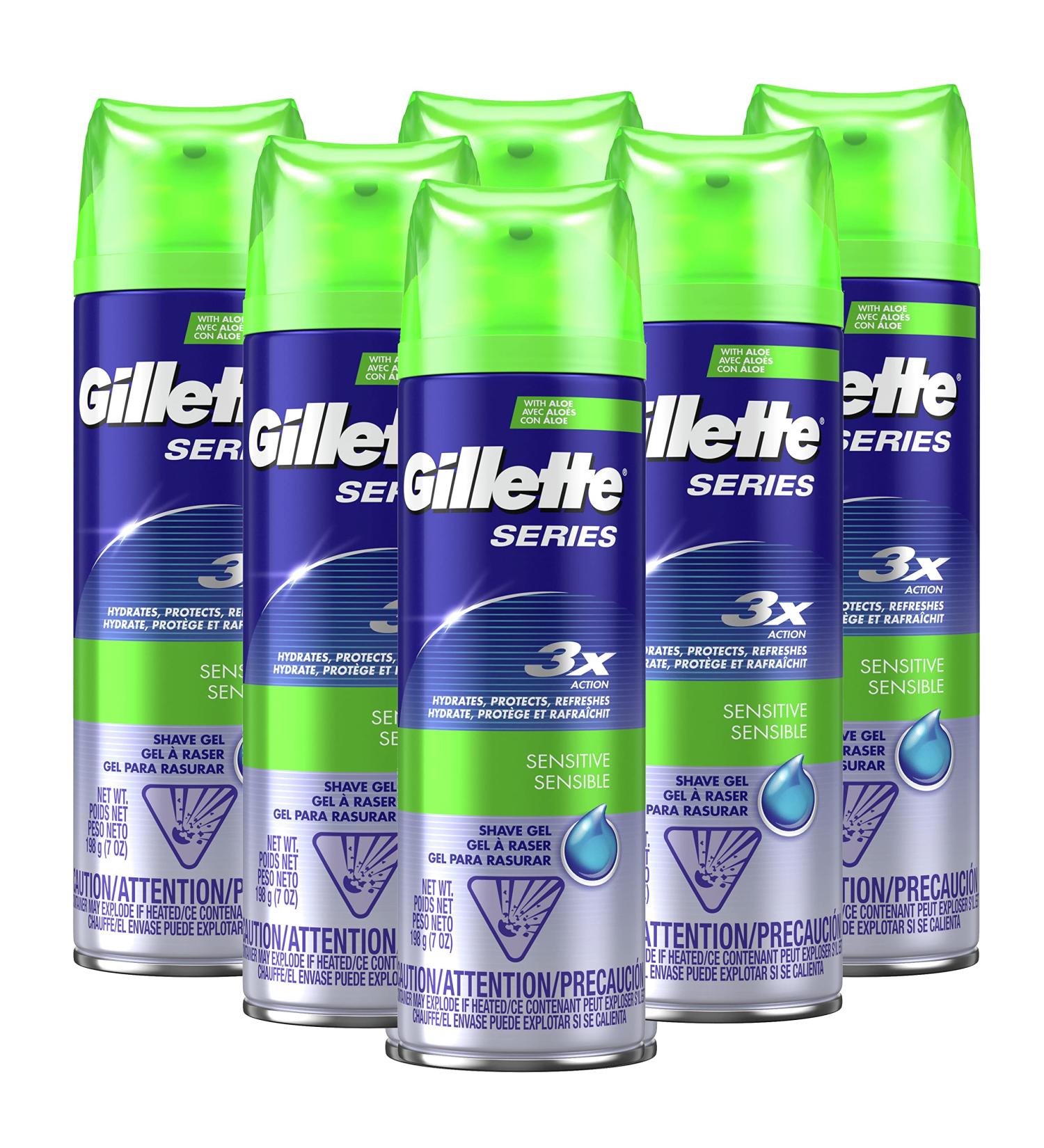 Gillette Series 3X Sensitive Shave Gel - Hydrating, Protecting, and Soothing - 7oz Each - Pack of 6 - Buy Online on GoSupps.com