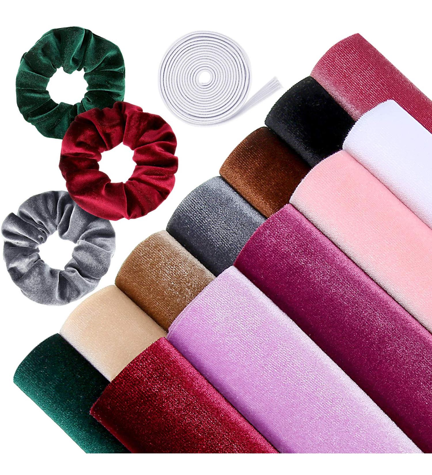 12 Pieces Velvet Hair Scrunchies Making Kit - 12 Colors with Elastic Hair Bands for DIY Hair Accessories - Great for Women and Girls - Buy Online on GoSupps.com