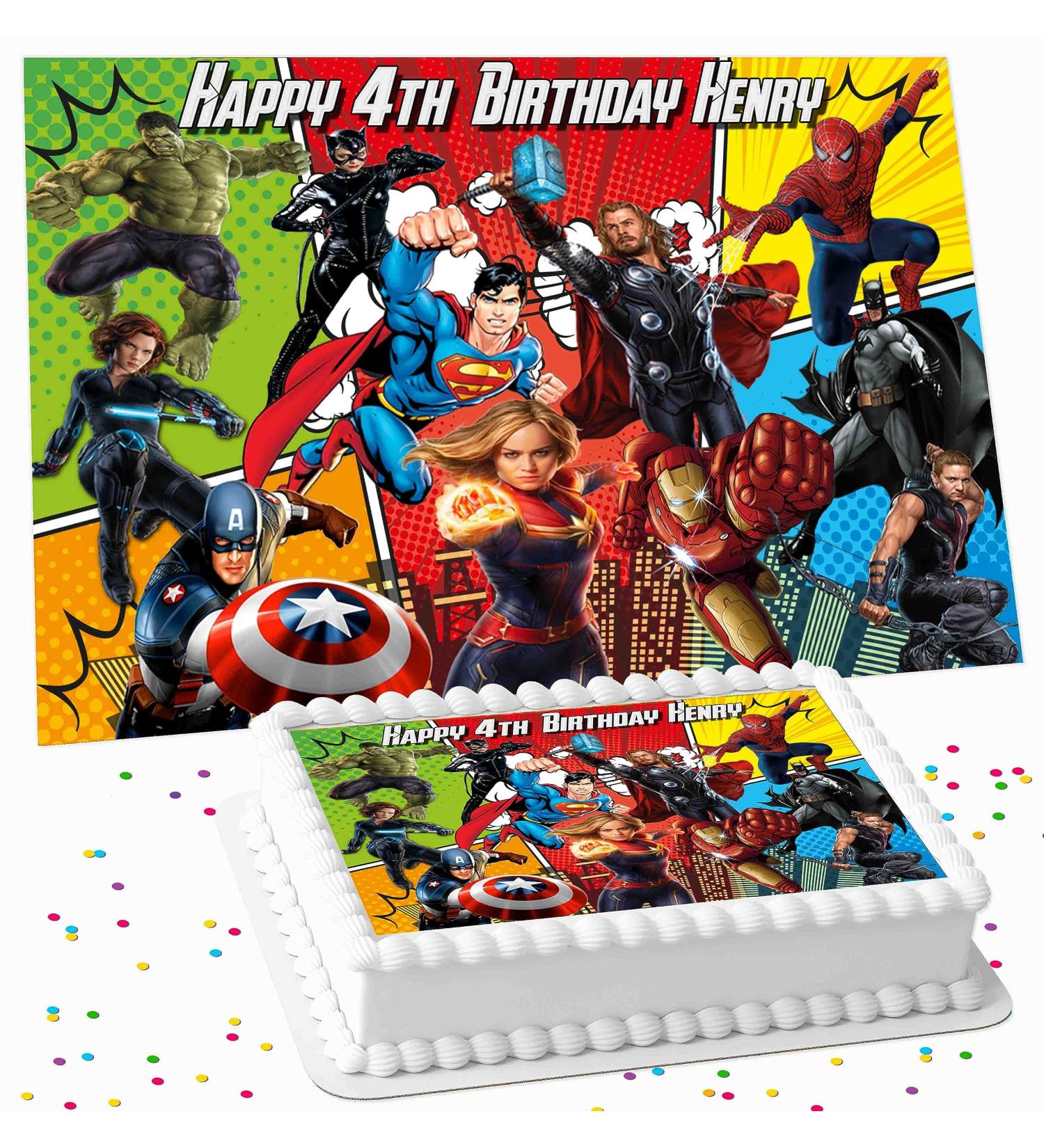 SUPERHERO BIRTHDAY PARTY PERSONALISED ICING EDIBLE COSTCO CAKE TOPPER RSH-6743 - Buy Online on GoSupps.com