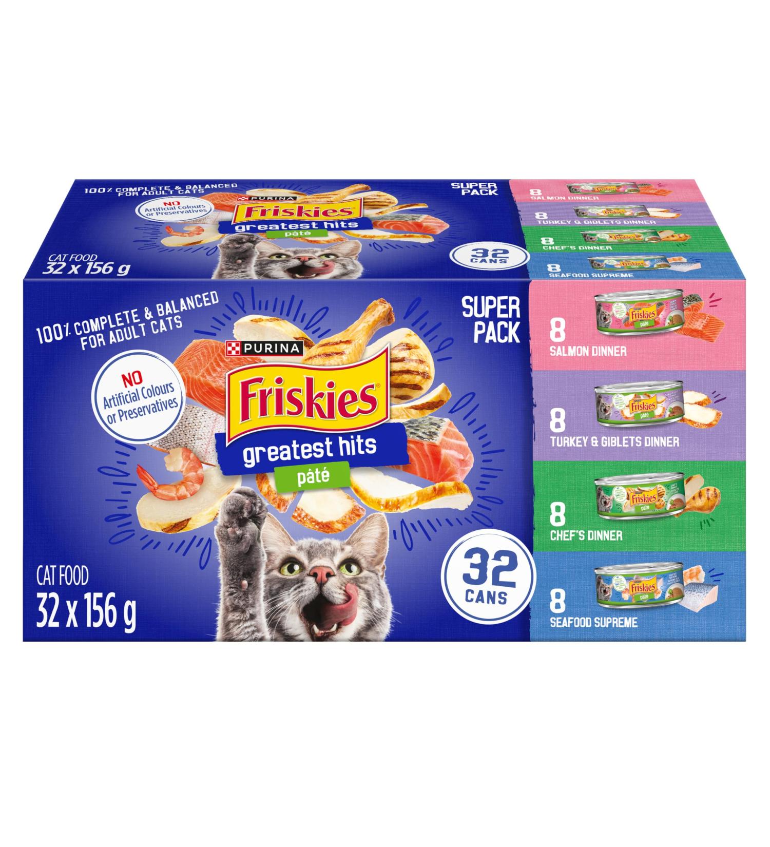 Friskies Greatest Hits Wet Cat Food Pate Variety Pack 4 Flavours - 156 g Can (32 Pack) Greatest Hits Cat Food - Buy Online on GoSupps.com