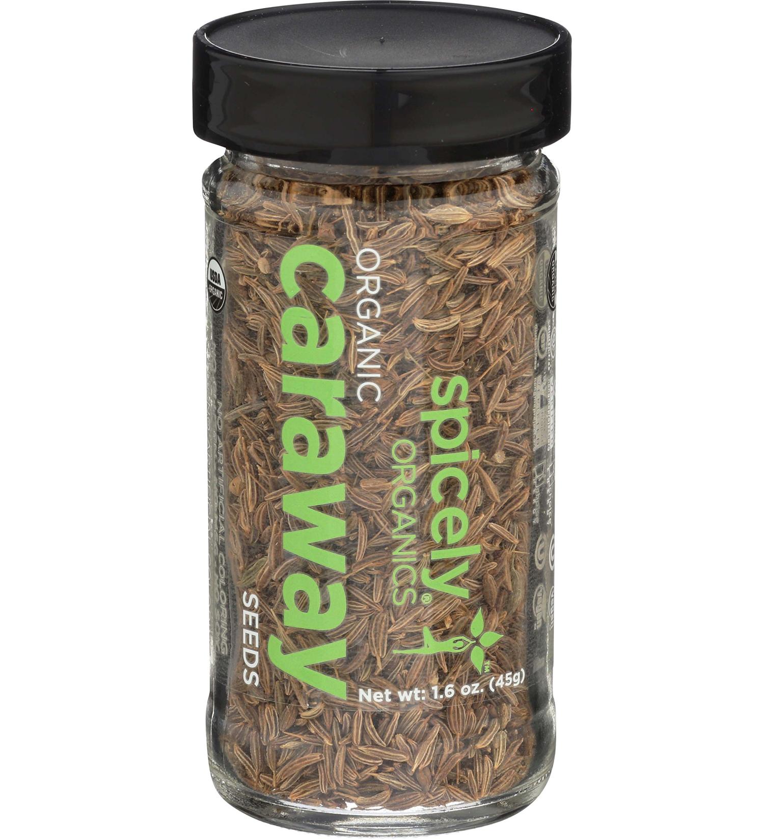 Spicely Organic Caraway Seeds Whole 1.60 Ounce Jar Certified Gluten Free 1.6 Ounce