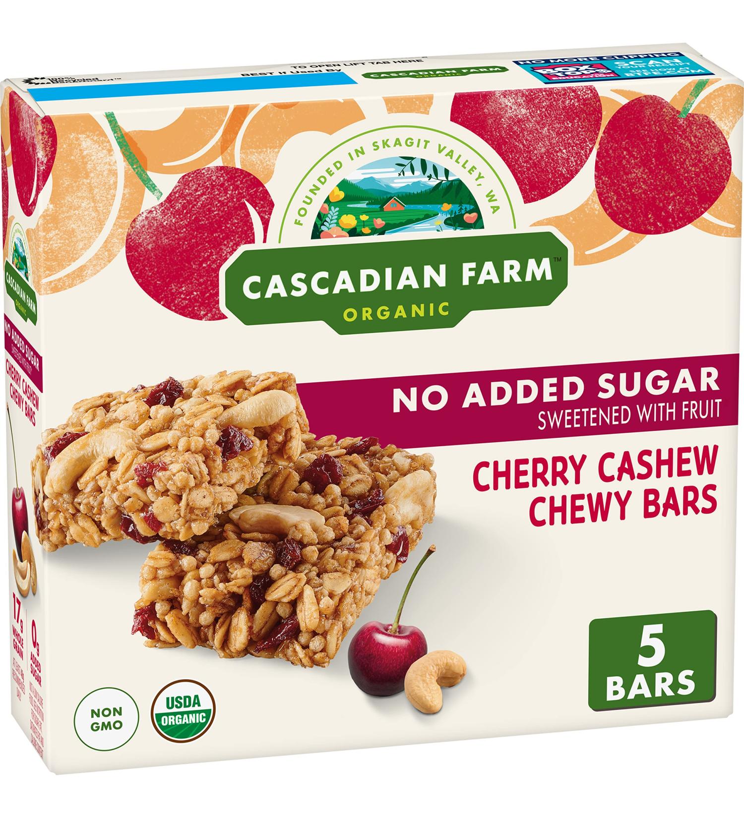 Cascadian Farm Organic Cherry Cashew Chewy Granola Bars - 6 oz, 5 Count | No Added Sugar - Buy Online on GoSupps.com