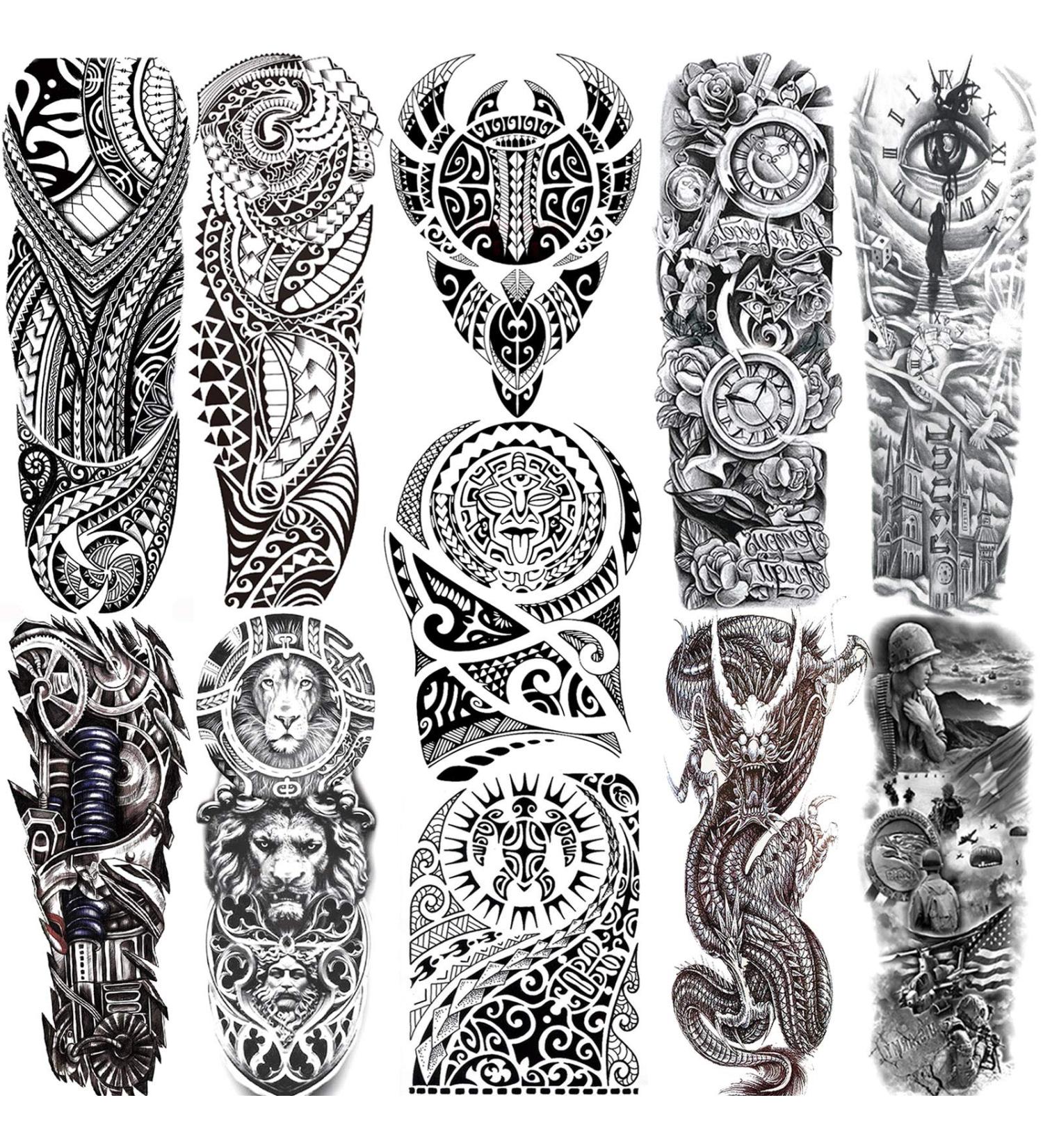 NEZAR Maori Temporary Tattoo Sleeve - 11 Sheets, Tiki Turtle Manta, Black Dragon Totem, Waterproof Fake Tattoo Sleeves for Men and Women - Buy Online on GoSupps.com