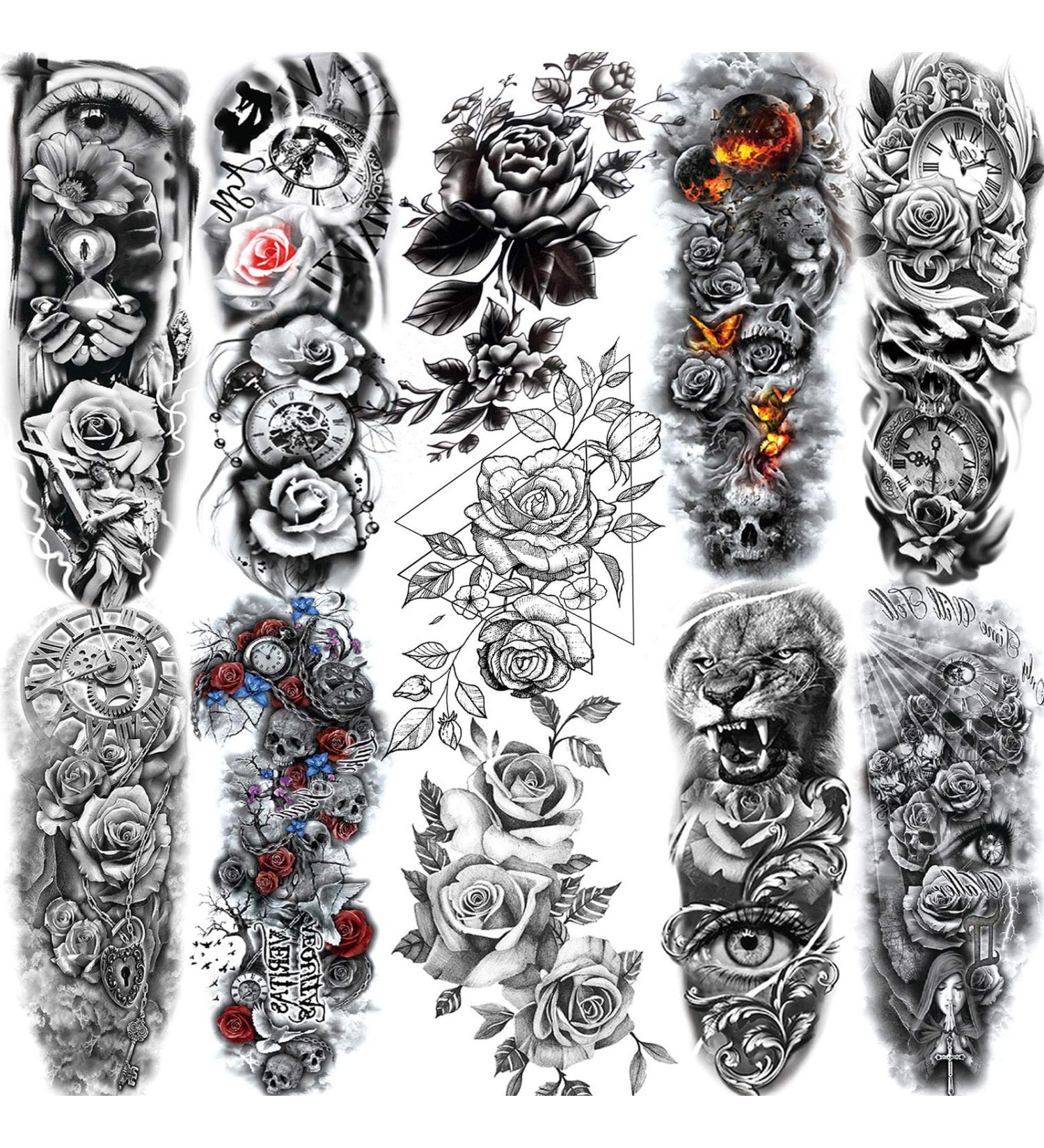 NEZAR Sexy Big Rose Flower Full Arm Temporary Tattoos - Waterproof Tribal Fake Tattoo Sleeves for Women - Buy Online on GoSupps.com
