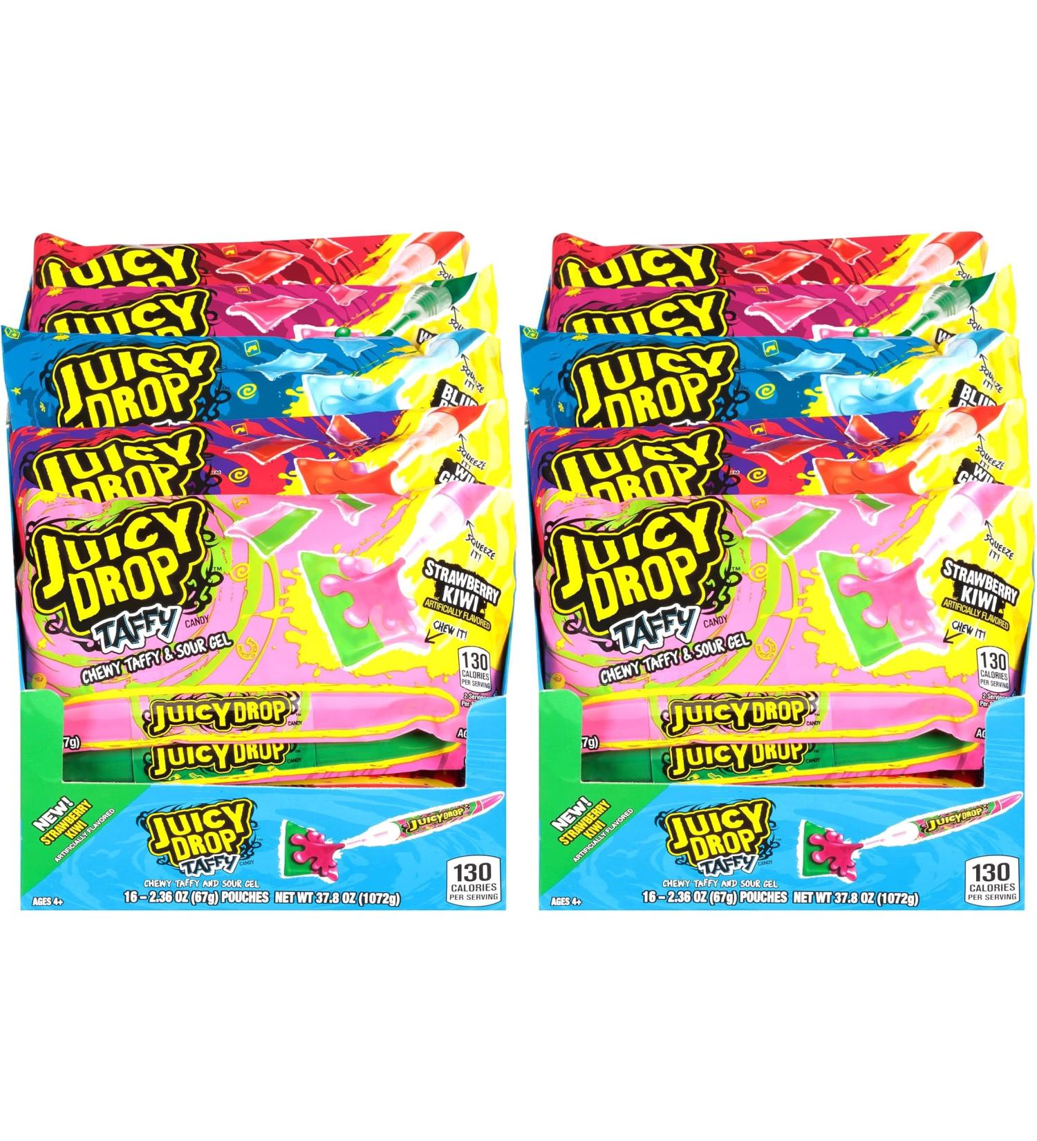 Candy Bulk: Juicy Drop Taffy Candy - Sour Candy - Bonbon - Candies - Bulk Candy - Individually Wrapped Candy - Bonbon Exotique - Chewy Taffy - Pack of 32