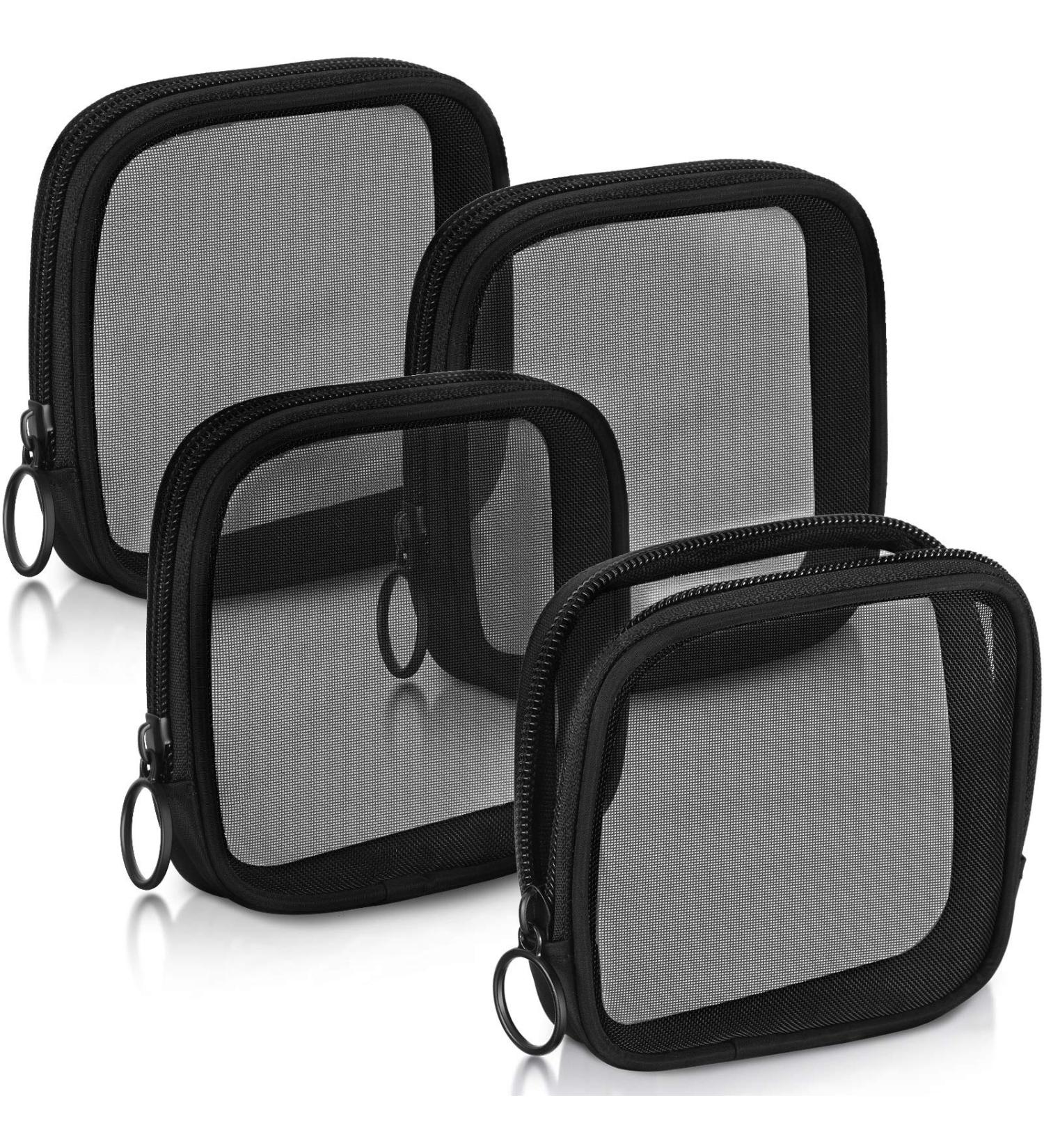 Weewooday 4-Pack Small Mesh Makeup Bags with Zipper - Mini Portable Toiletry Pouch Set for Daily Essentials - Black 4.52x4.52x0.78 Inch - Buy Online on GoSupps.com