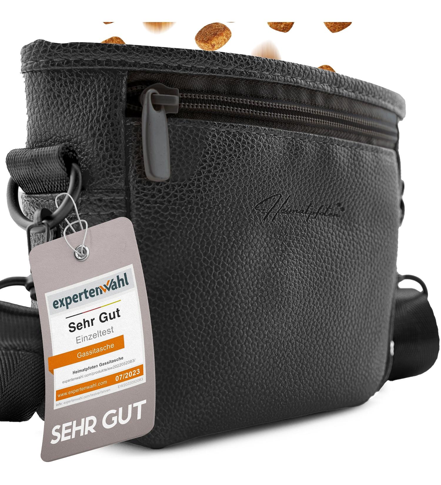 Heimatpfoten Imitation Leather Dog Food Bag - One-Handed Magnetic Closure Treat Bag - Stylish & Functional for Walks - Black - Buy Online on GoSupps.com