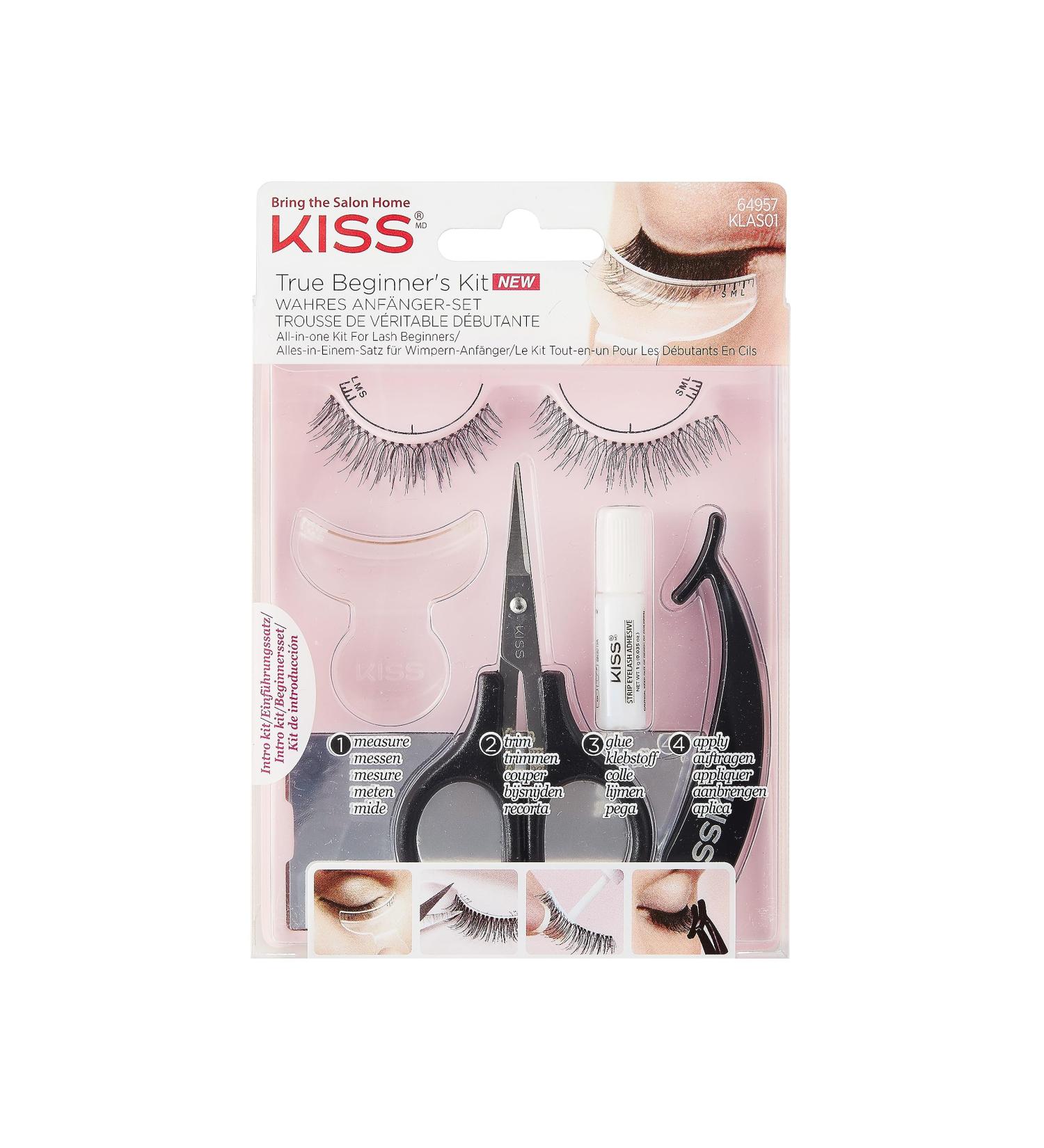 KISS 101 Lash Kit Beginner DIY Eyelash Kit with 1 pair of False Lashes Measuring Tool Scissors Lash Glue EZ-Angle Applicator and Mini Mirror - Buy Online on GoSupps.com