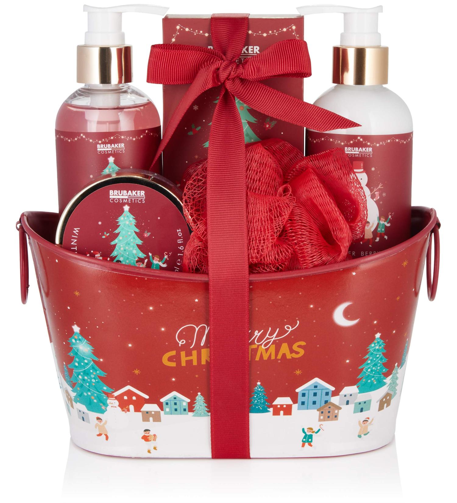 Brubaker Winter Berries Bathing & Shower Set - 6-Part Gift Set in Decorative Metal Tub | Perfect Christmas Gift for Women & Men - Buy Online on GoSupps.com