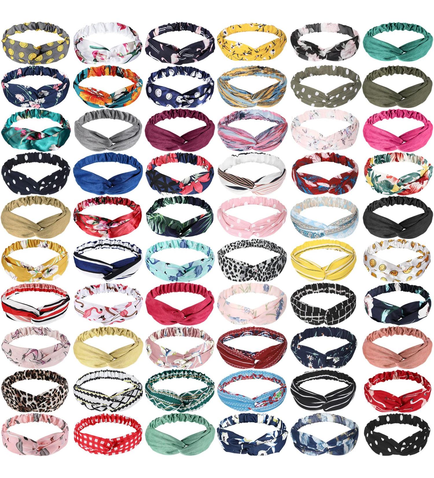 Janinka 60-Piece Boho Knotted Hairbands for Women - Non-Slip Head Wraps for Wigs & Face Washing - Stretchy Floral Hair Accessories - Buy Online on GoSupps.com