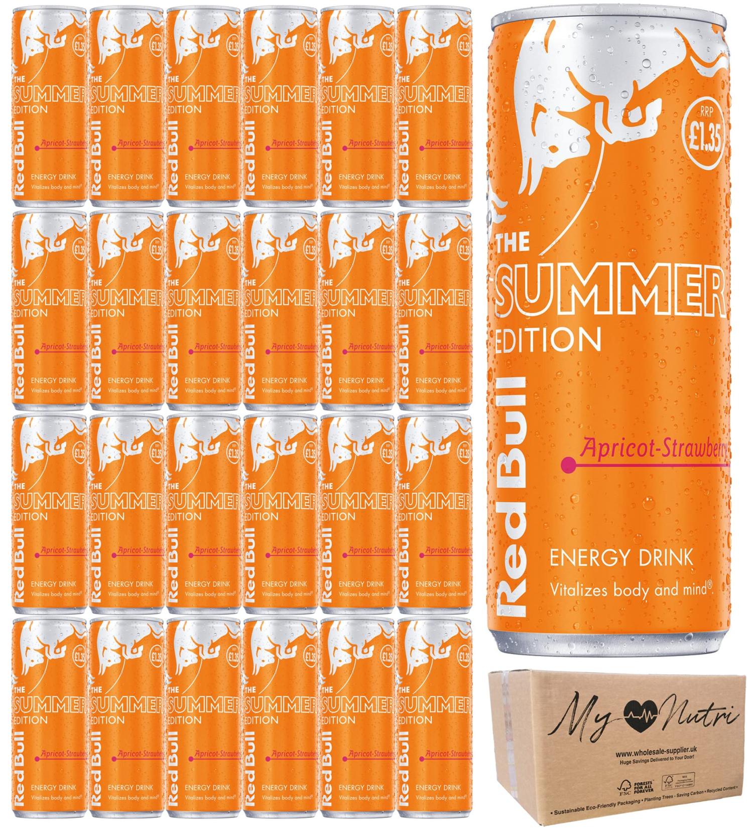 mynutri Red Bull 24-pack of apricot-strawberry summer edition energy drinks 250ml