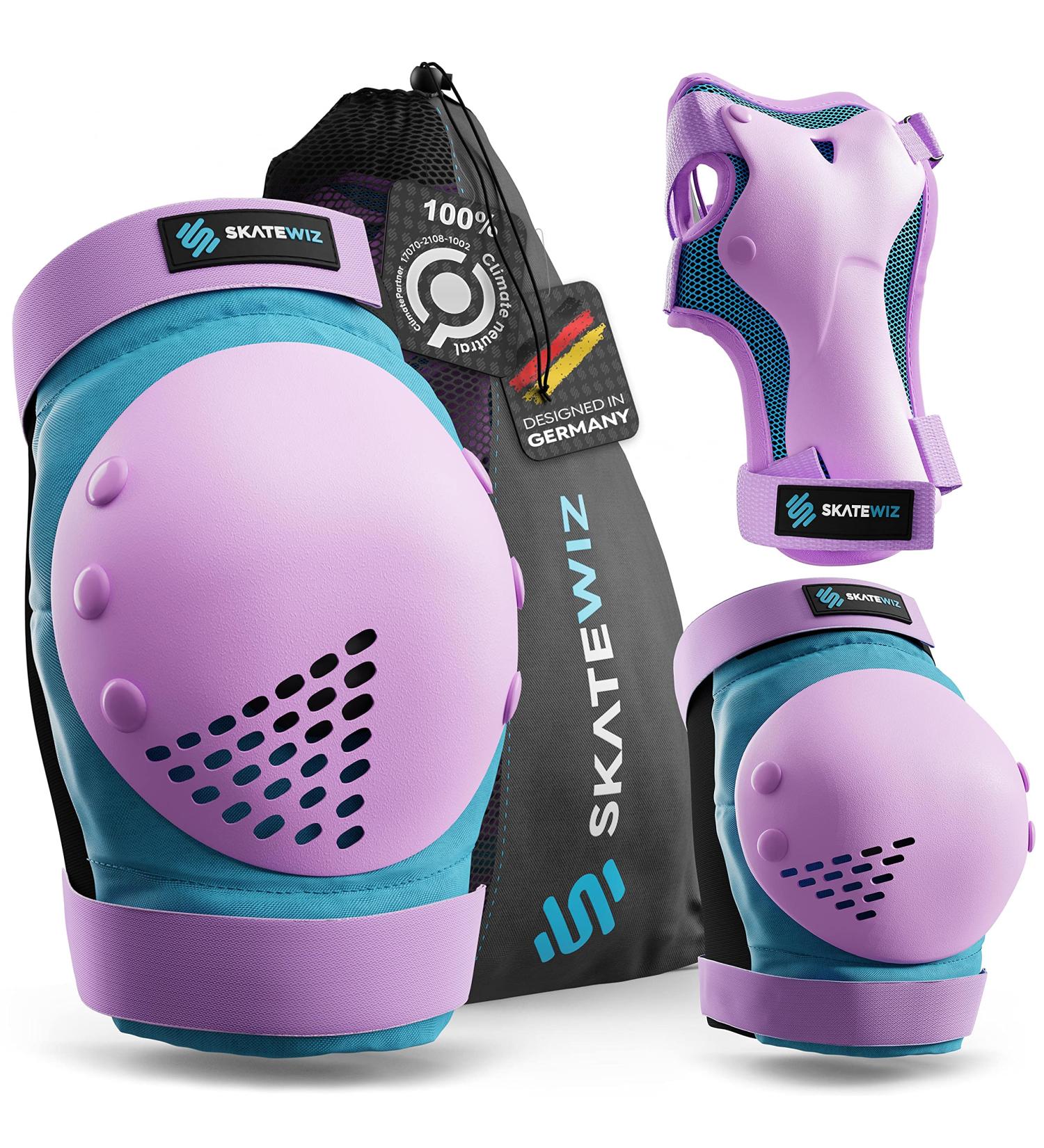 SkateWiz Kids Skateboard Protective Gear Set - Smash Roller Skating Pads 6pc - Elbow & Knee Pads with Wrist Guards L/XL Blue Purple - Buy Online on GoSupps.com
