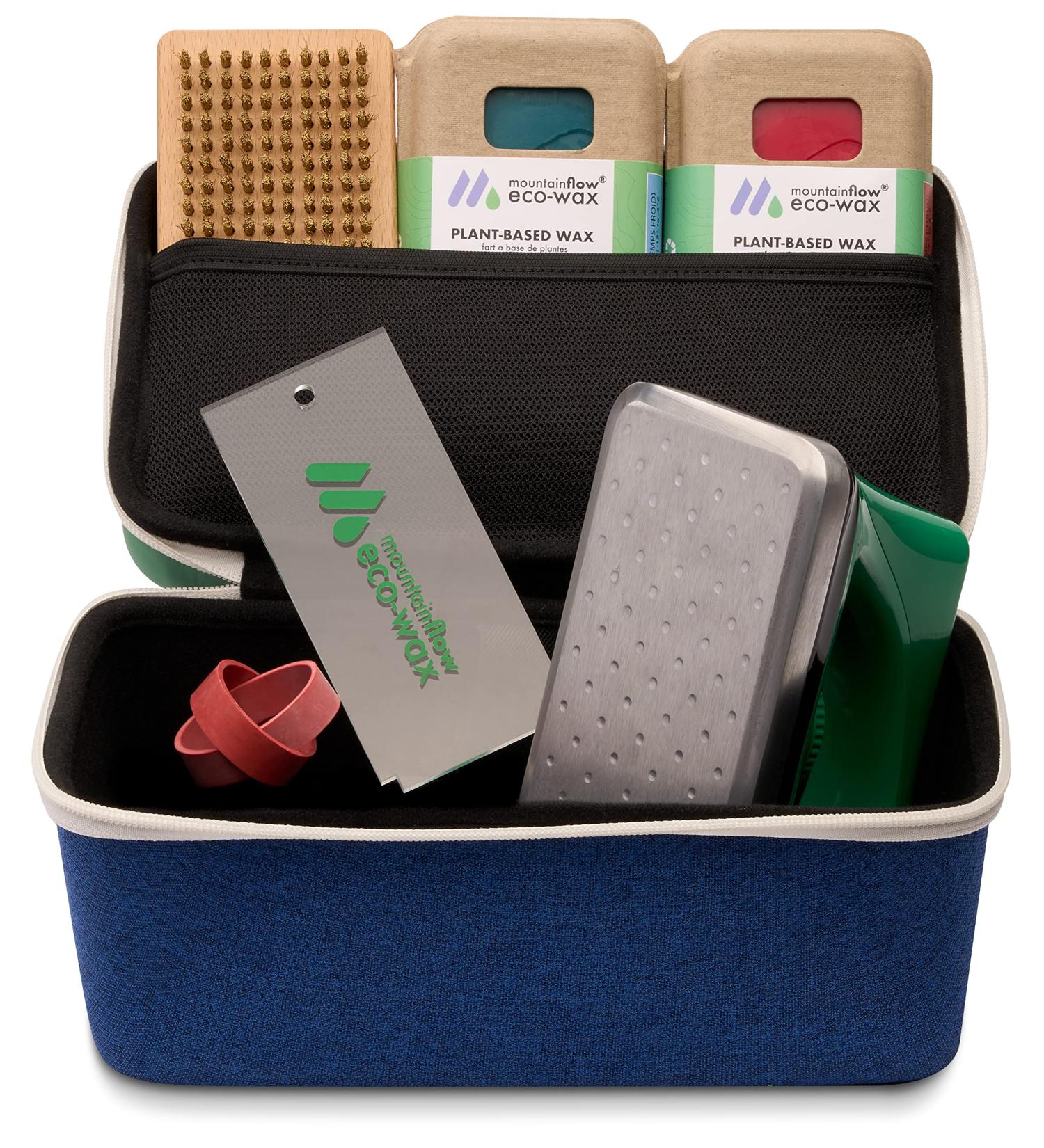 mountainFLOW eco-Wax Blue Square Kit - Eco-Friendly Ski + Snowboard Wax (Cool + Warm) with Wax Iron, Brush, Scraper - Buy Online on GoSupps.com