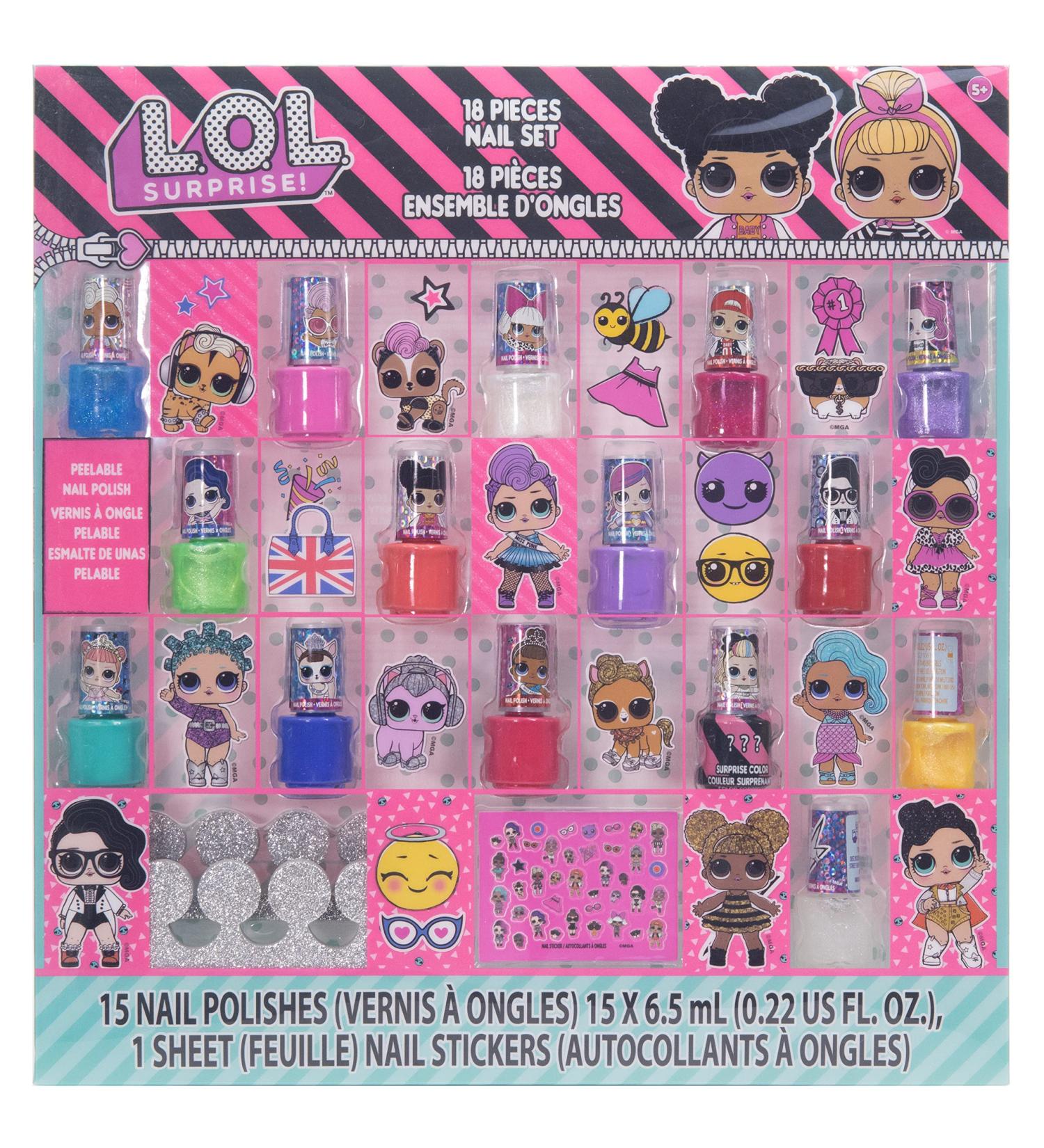 L.O.L Surprise! Townley Girl Non-Toxic Glitter Peel-Off Nail Polish Set for Girls - 18 Pcs with Toe Spacers and Nail Stickers - Ages 5+ for Parties, Sleepovers, Makeovers - Buy Online on GoSupps.com