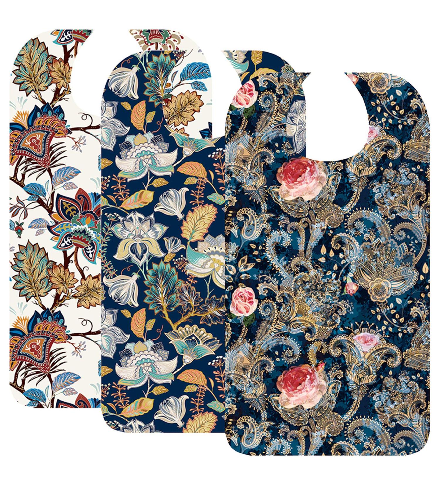 French Chic Waterproof Adult Bibs for Women with Crumb Catcher - 3 Pack | Washable & Stylish - Buy Online on GoSupps.com