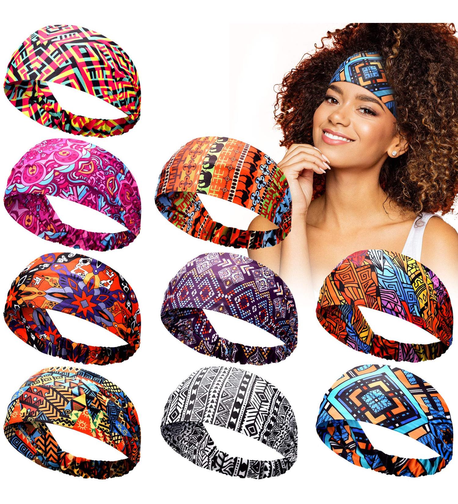 WILLBOND 9-Piece African Headbands - Boho Print Hairband Set for Women & Girls - Elastic Turban for Yoga, Sports & Workouts (Chic Pattern) - Buy Online on GoSupps.com