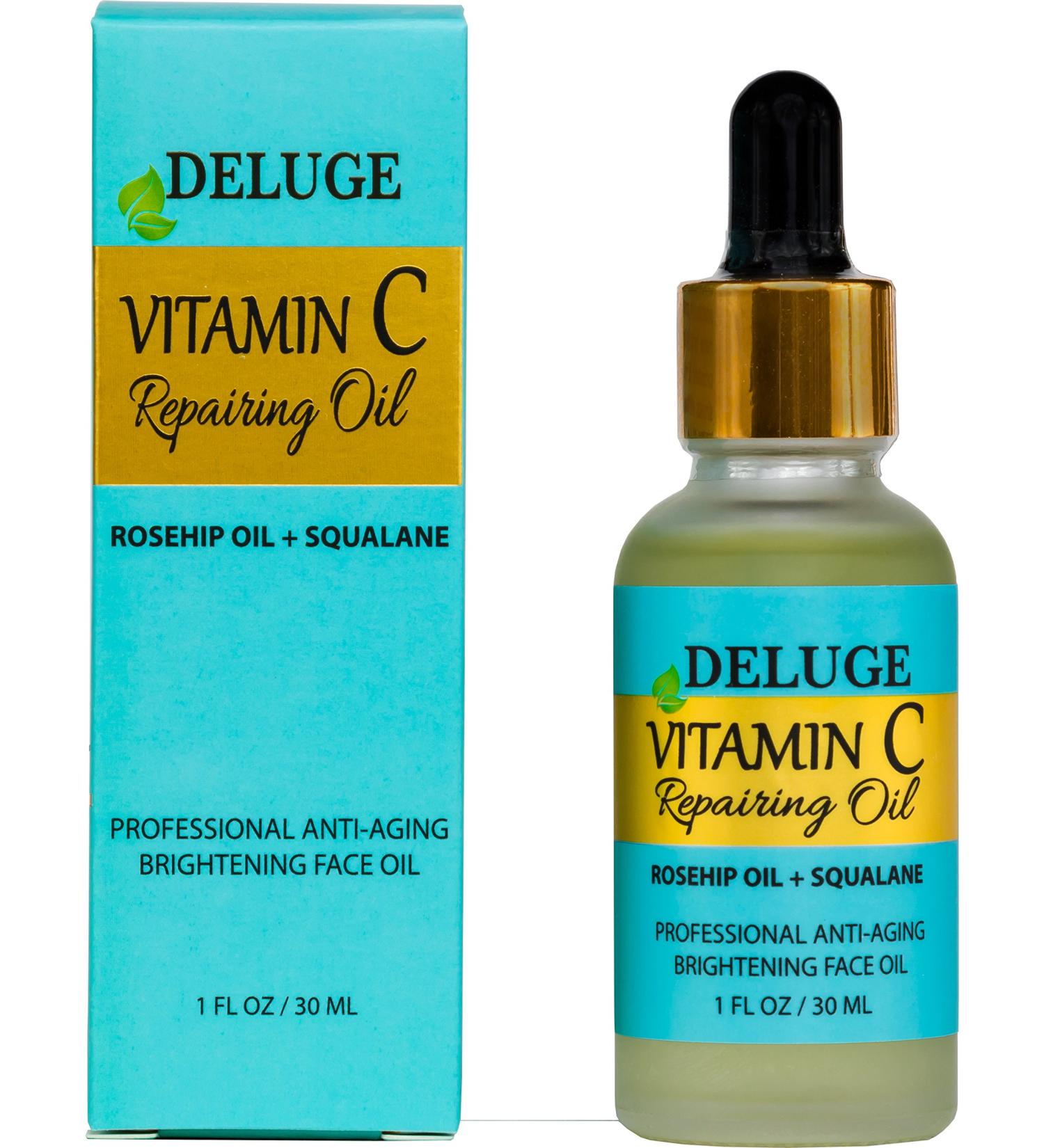 Deluge Vitamin C Face Treatment Oil | Brightening & Repairing with Rosehip Squalane & Jojoba | 30ml - Buy Online on GoSupps.com