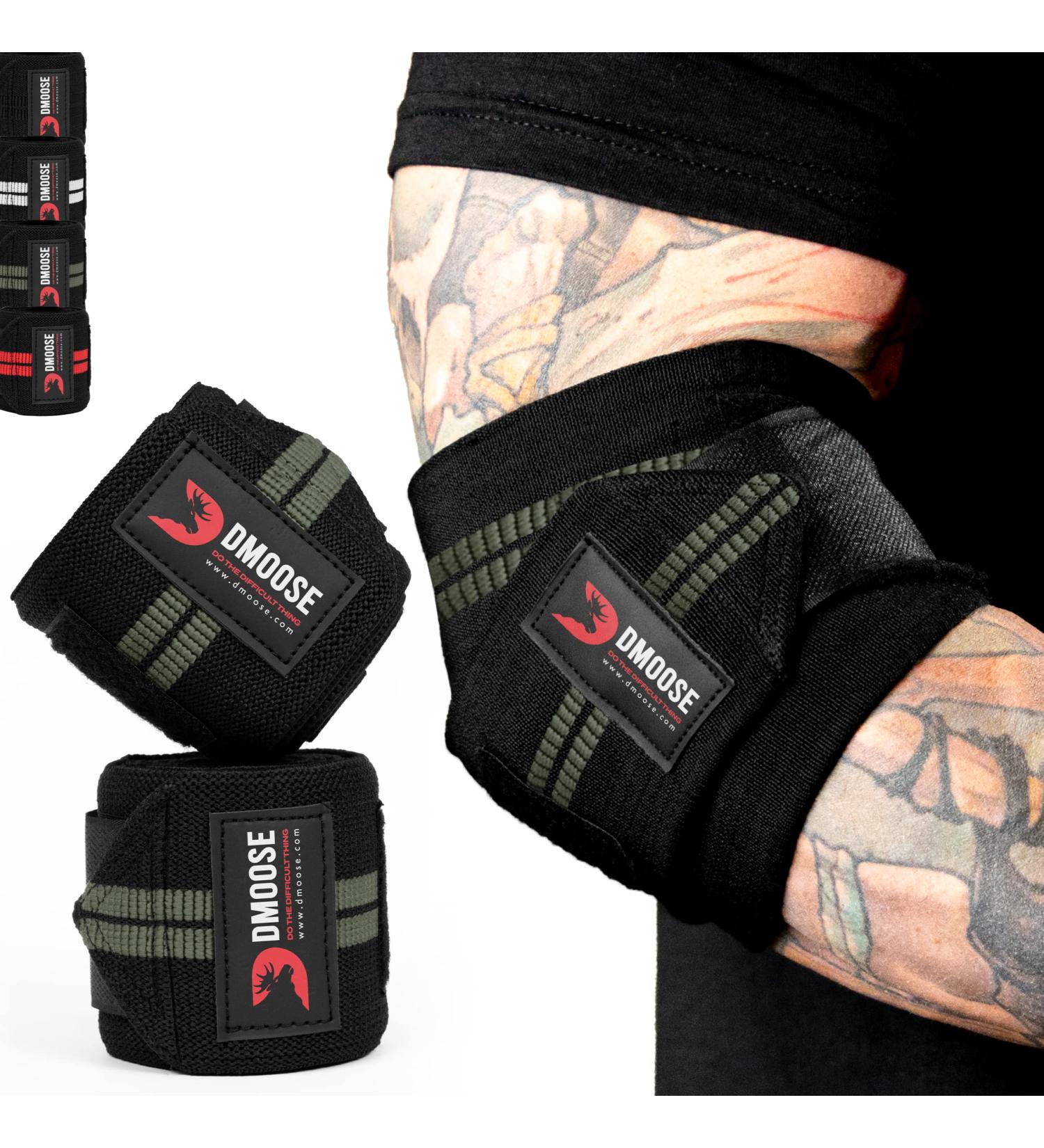 Dmoose Elbow Bandages for Weightlifting & Cross-Training - 40 Nylon (1 Pair) - Green Stripes for Men & Women | Boost Performance & Support - Buy Online on GoSupps.com