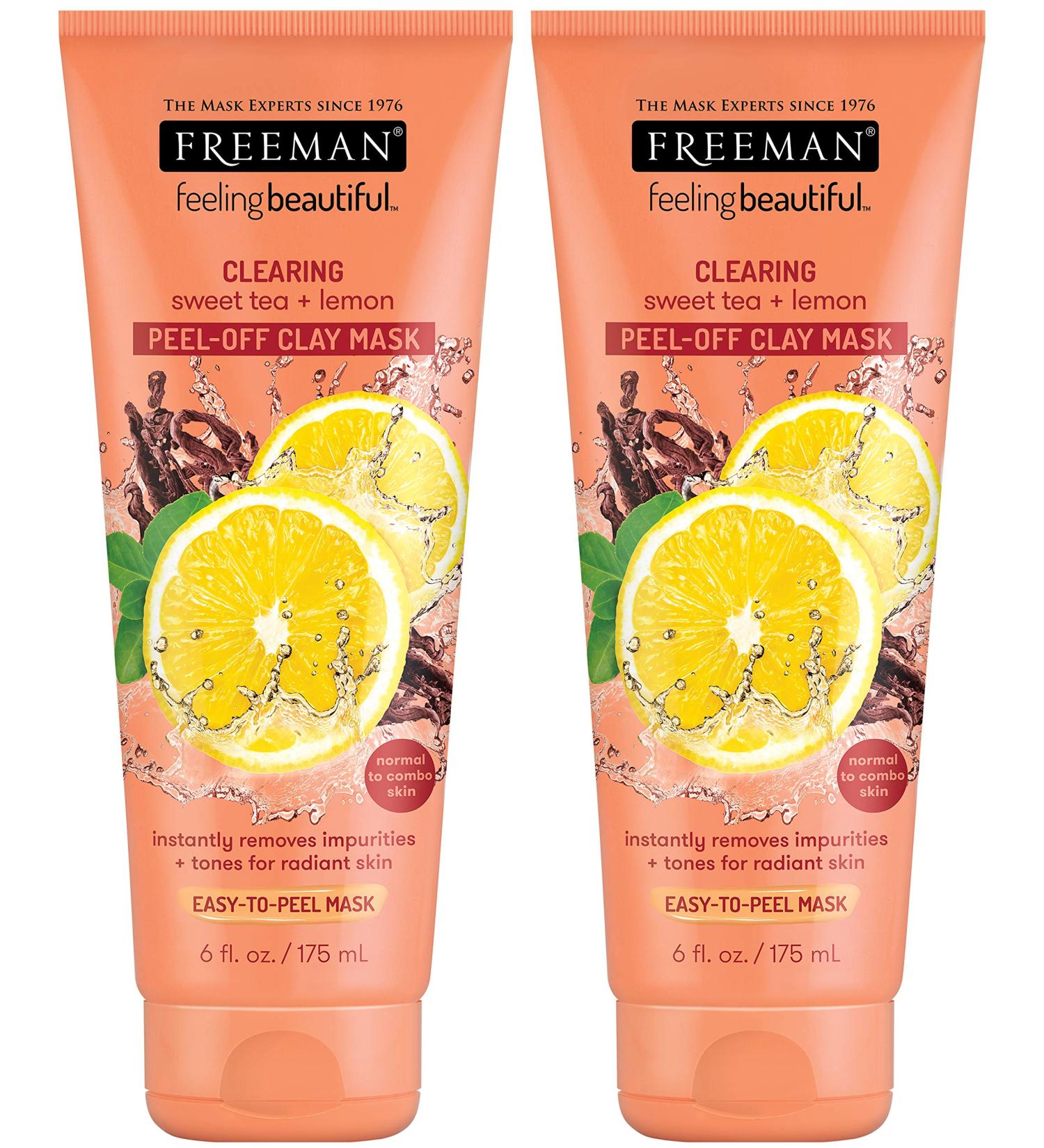 Freeman Clearing Peel Off Clay Facial Mask - 6 oz 2 Pack with Sweet Tea and Lemon - Buy Online on GoSupps.com
