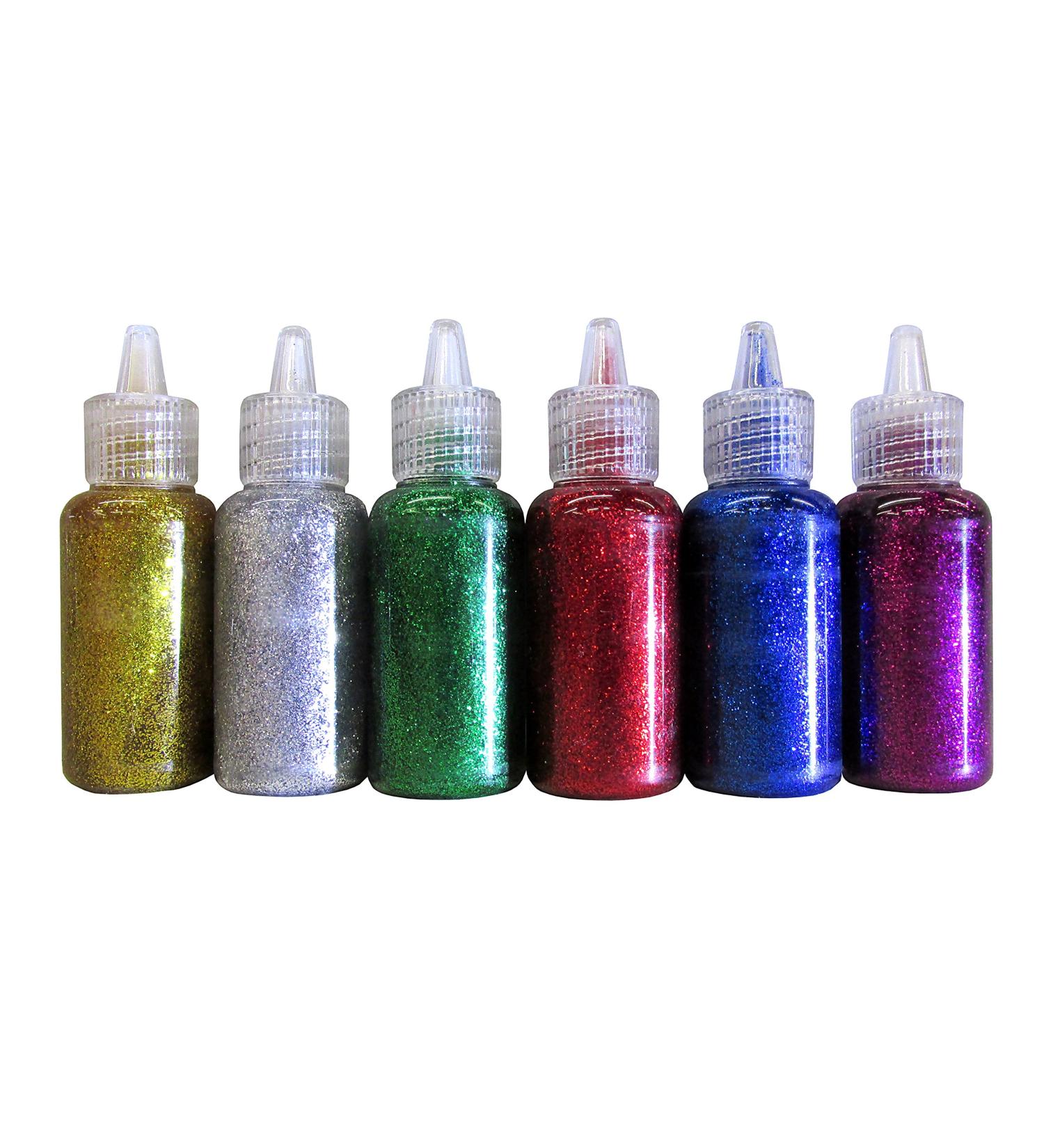 BAZIC Products 6 Color Glitter Glue Set 20 Milliliter Bottles - Classic Colors - Green, Gold, red, Silver, Blue, and Purple