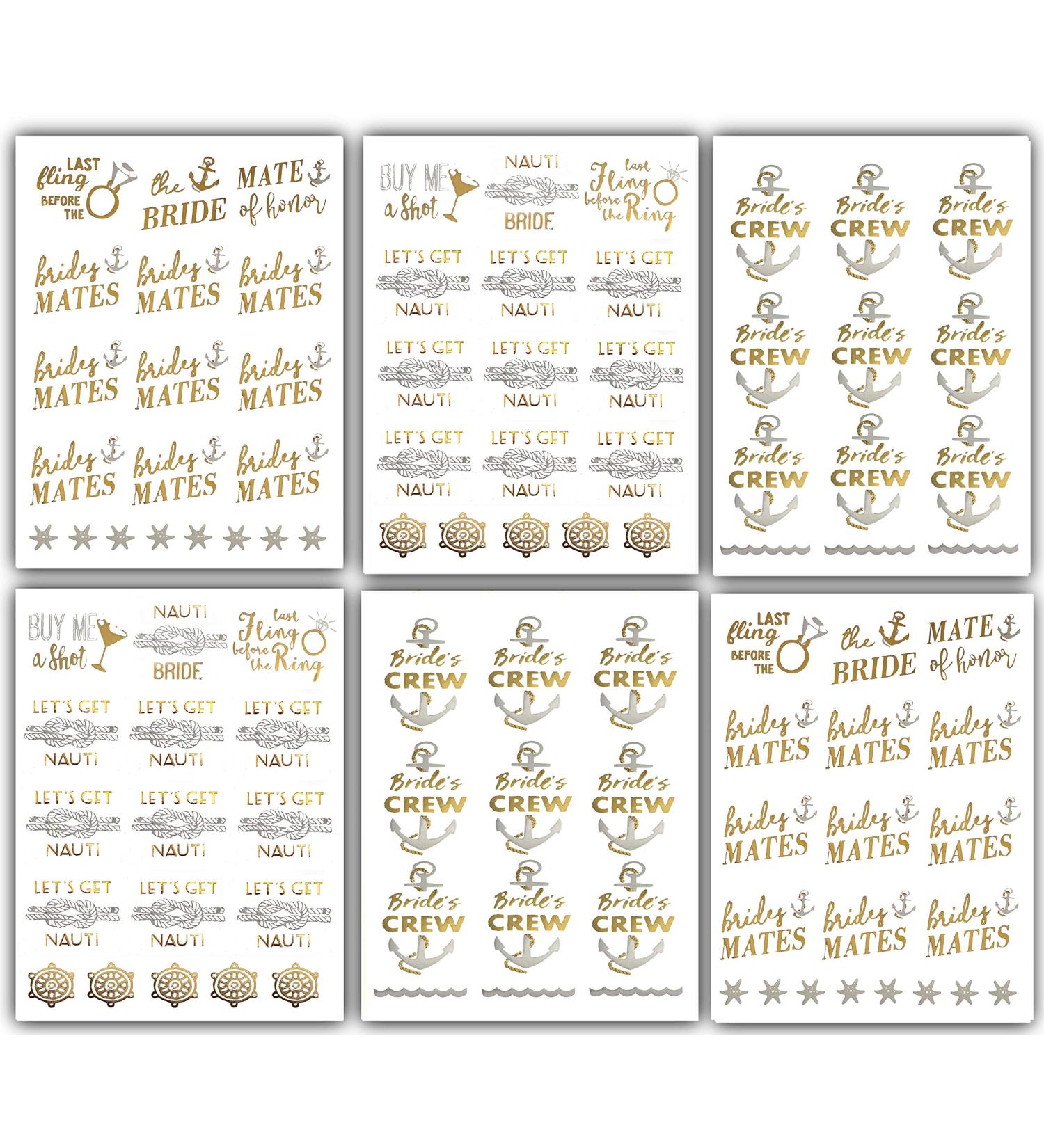Bachelorette Bride to Be Nautical Temporary Tattoos - 100+ Gold Metallic Designs - Bride's Crew, Nauti Bride, Last Fling - Perfect for Engagement & Bachelorette Party - Waterproof & Nontoxic - Buy Online on GoSupps.com