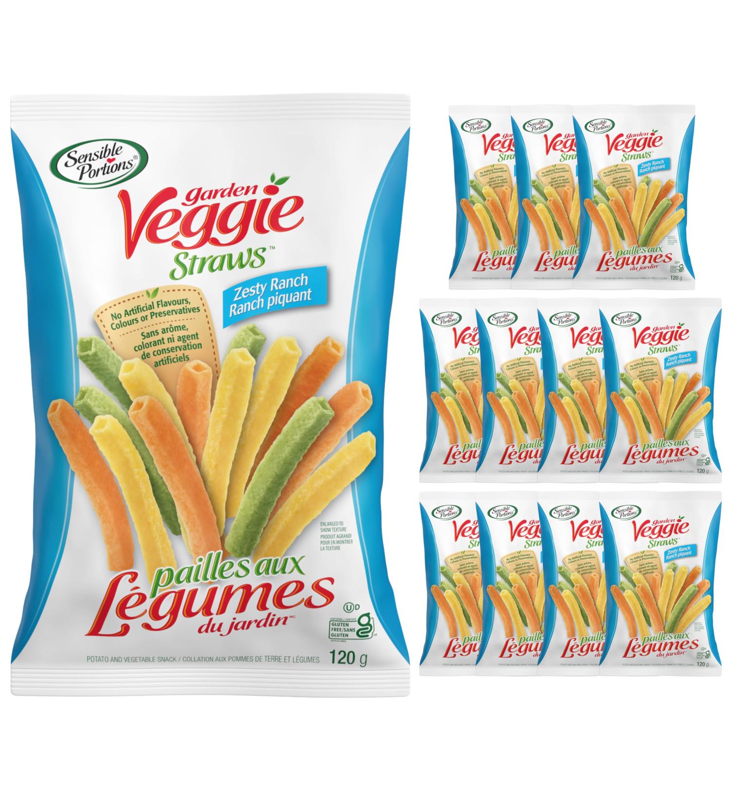 Sensible Portions Veggie Straws Zesty Ranch Flavour Gluten-Free Chips 120 Gram Bag 12-Pack - Buy Online on GoSupps.com