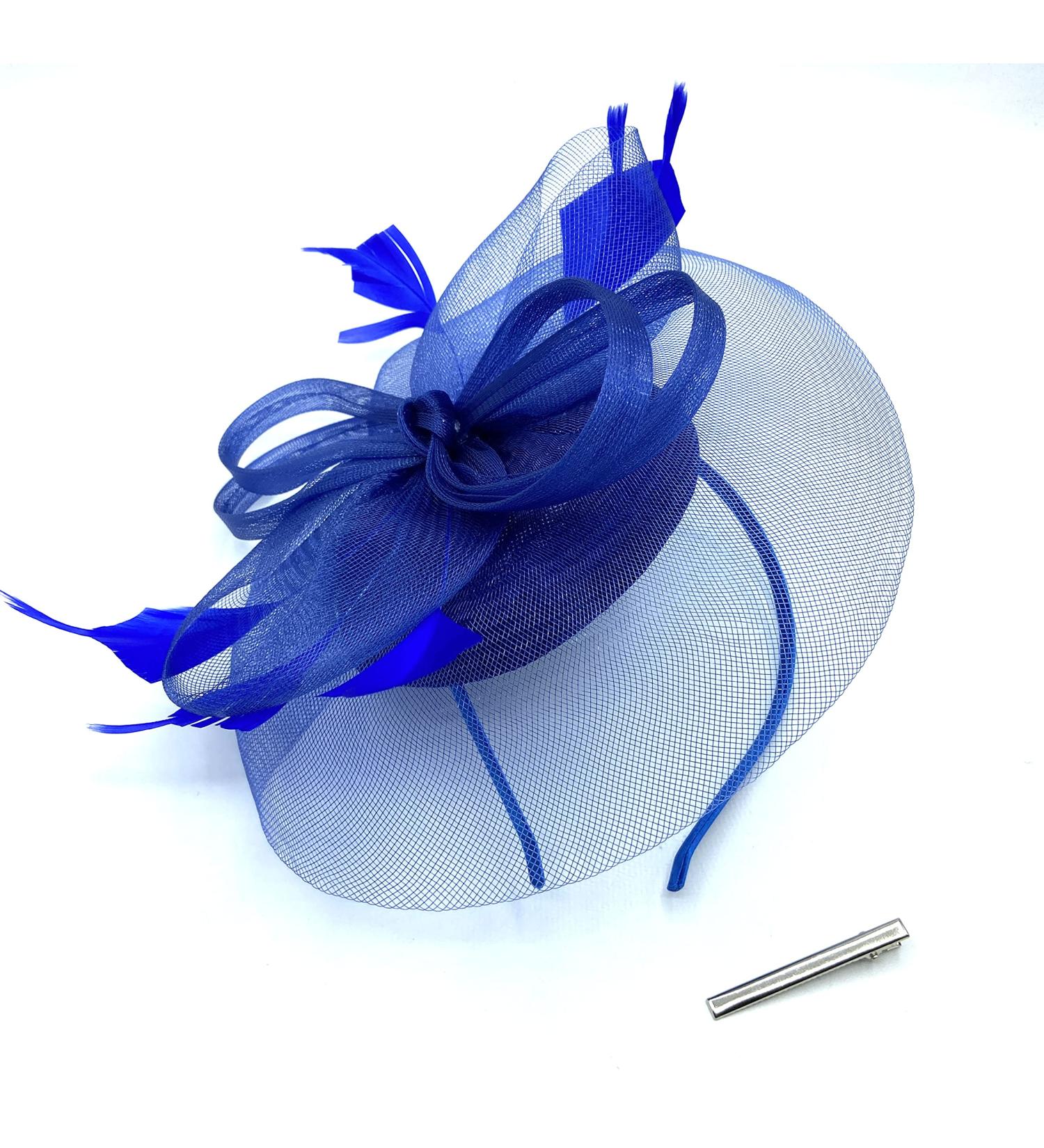 Ladies Royal Blue Feather Fascinator Clip/Headband Weddings Races Royal Ascot Hair Piece - Buy Online on GoSupps.com