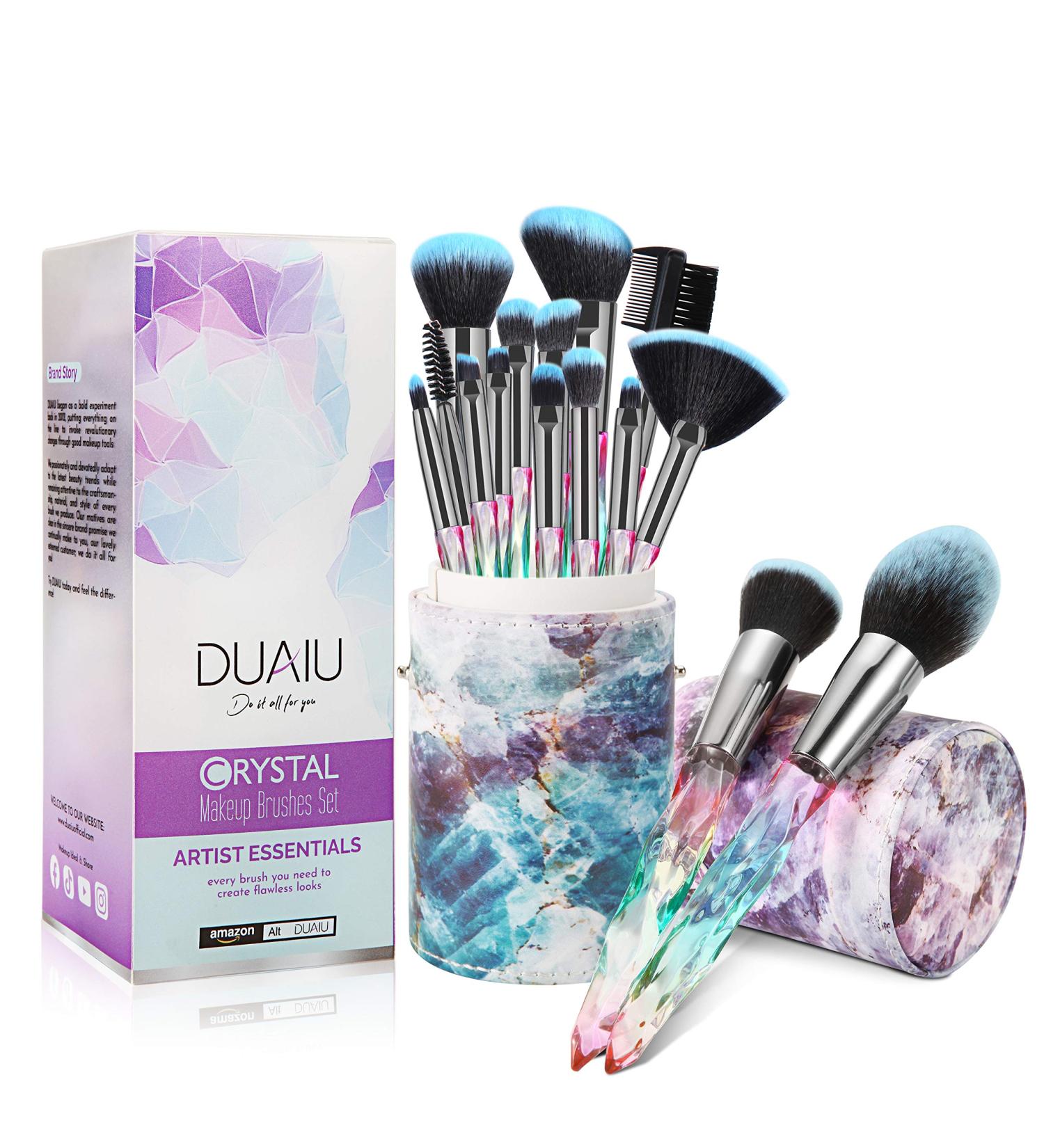 DUAU Makeup Brushes Set - 15pcs Premium Synthetic Bristles with Crystal Handles | Kabuki Foundation, Face, Lip & Eye Makeup Brushes - Professional Set with Starry Gift Box (Blue) - Buy Online on GoSupps.com