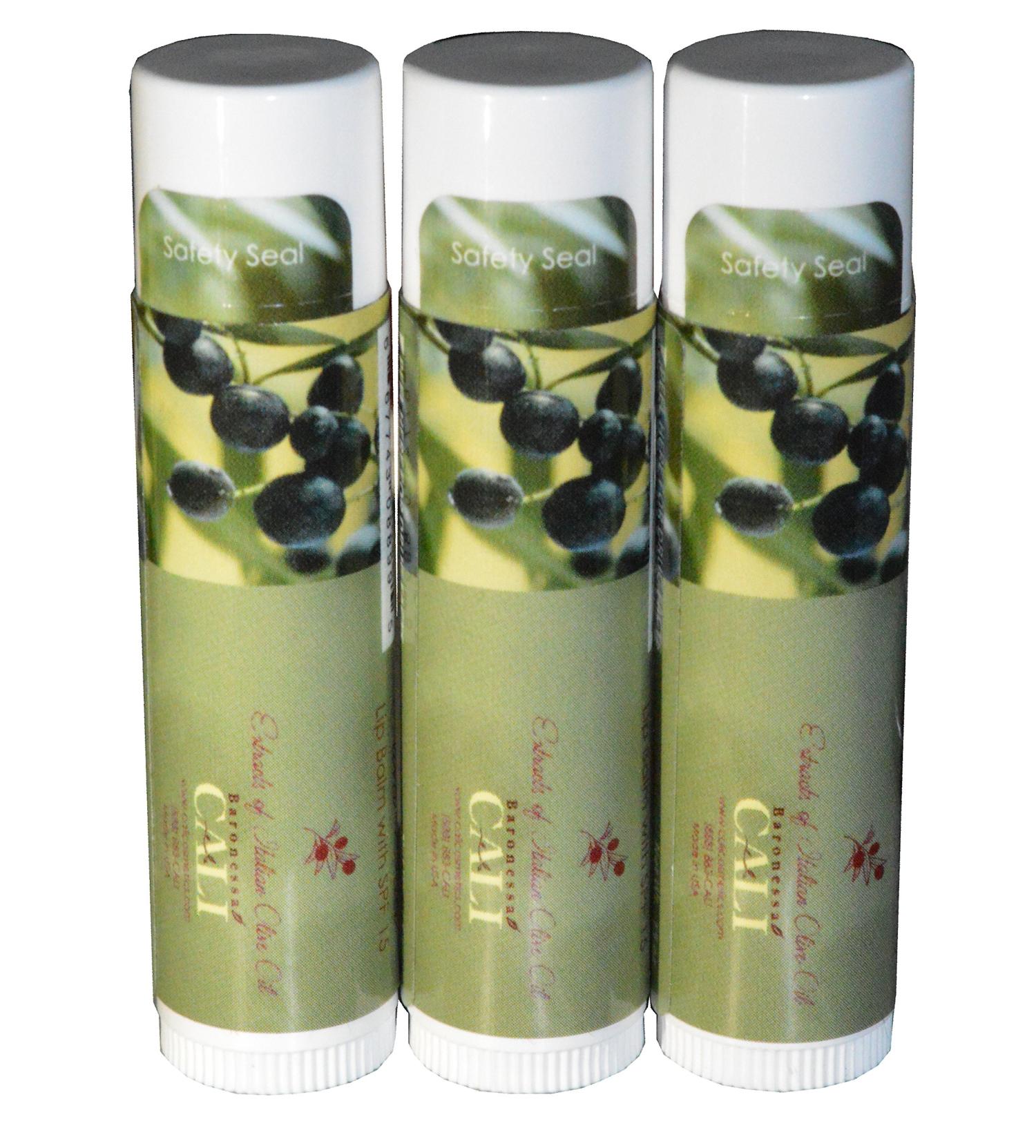 Cali Baronessa Oliva Green Baci SPF 15 Moisturizing Lip Balm - Protect and Moisturize Lips - 0.15 Ounce Each Pack of 3