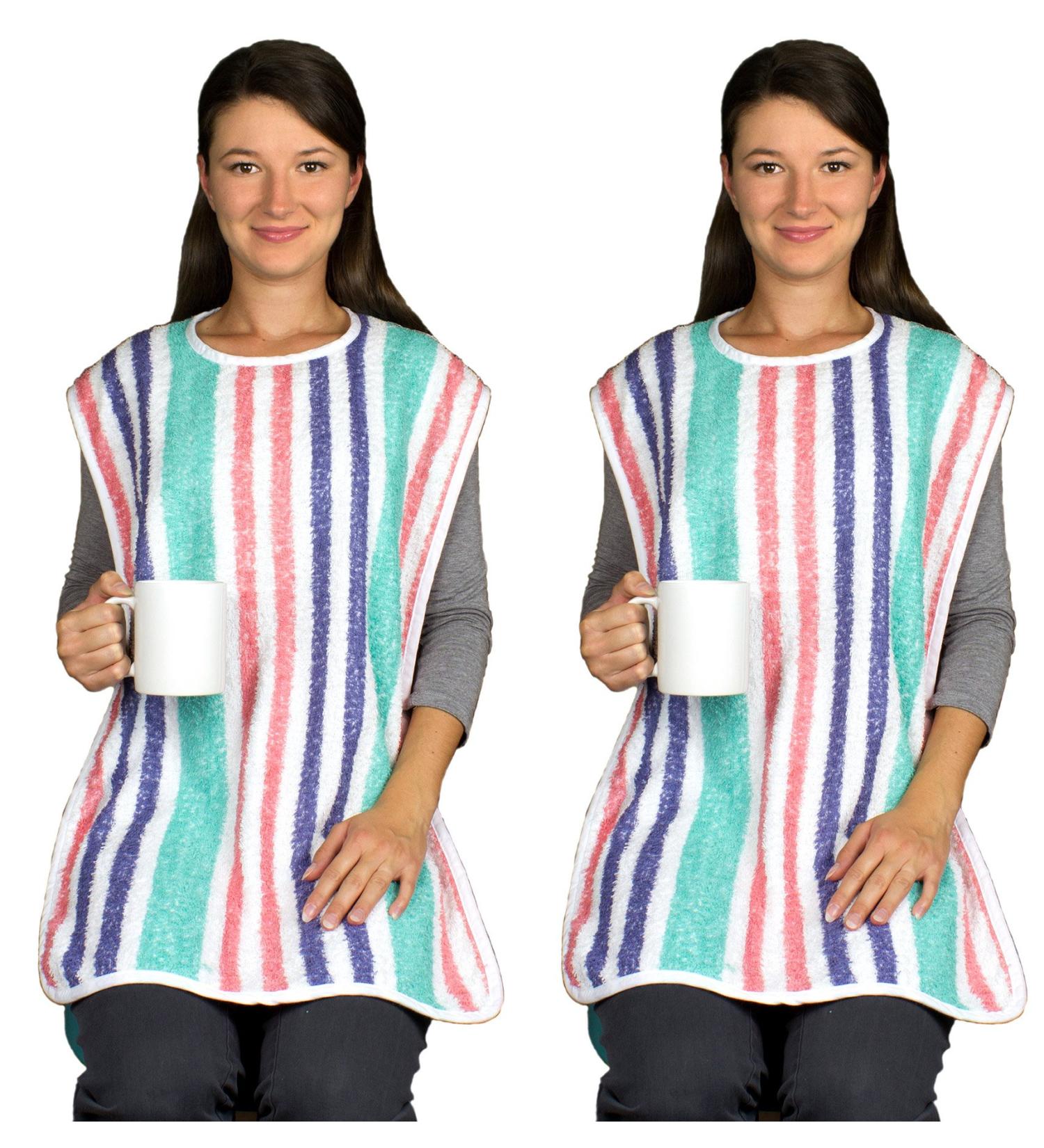 Adult Bib with Velcro Closure - Long Length - 2 Pack
