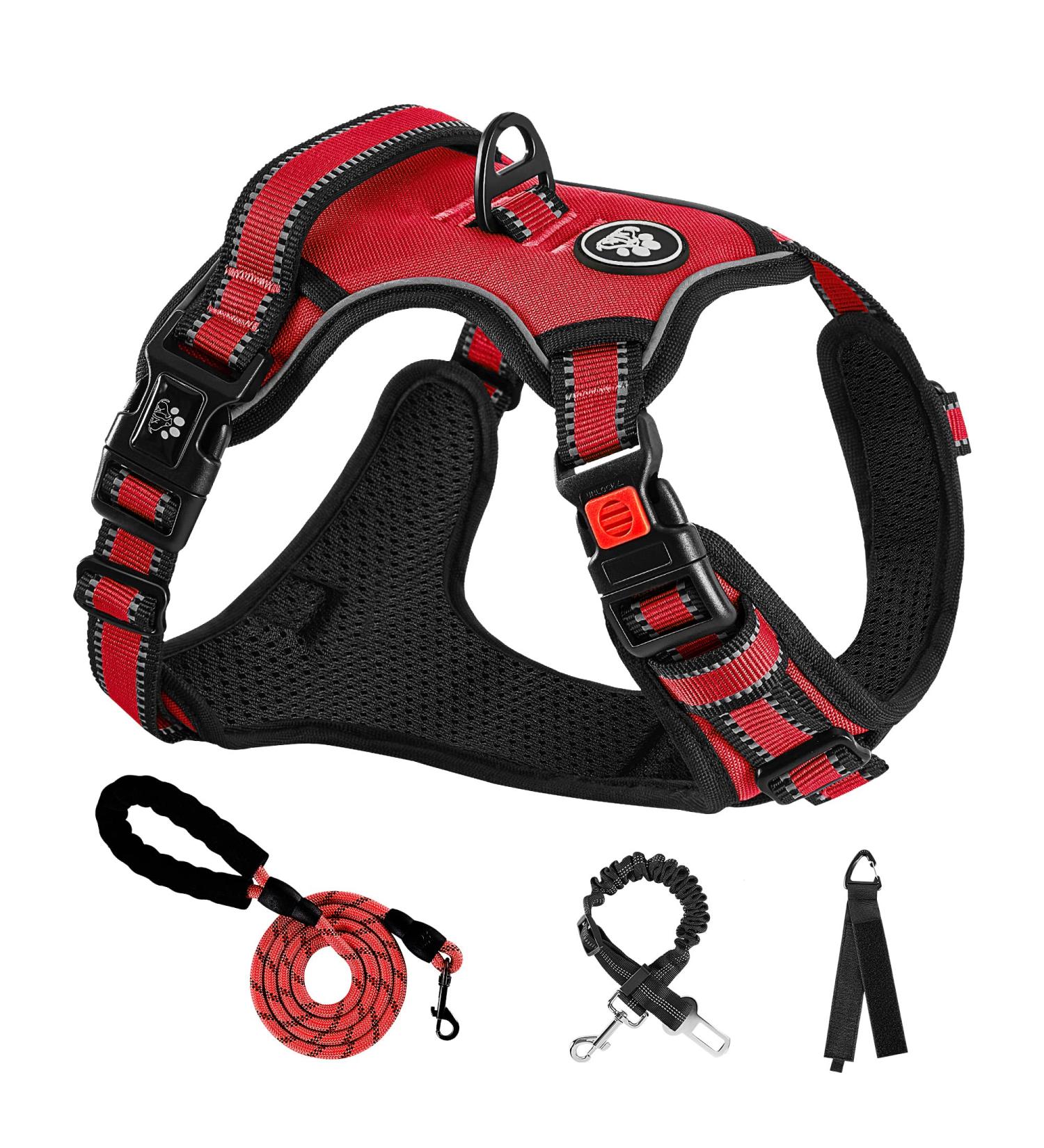 Nestroad XL Anti-Pull Dog Harness & Leash Set for Large Dogs - Red | Adjustable Neck 43-64cm & Chest 53-89cm - Buy Online on GoSupps.com